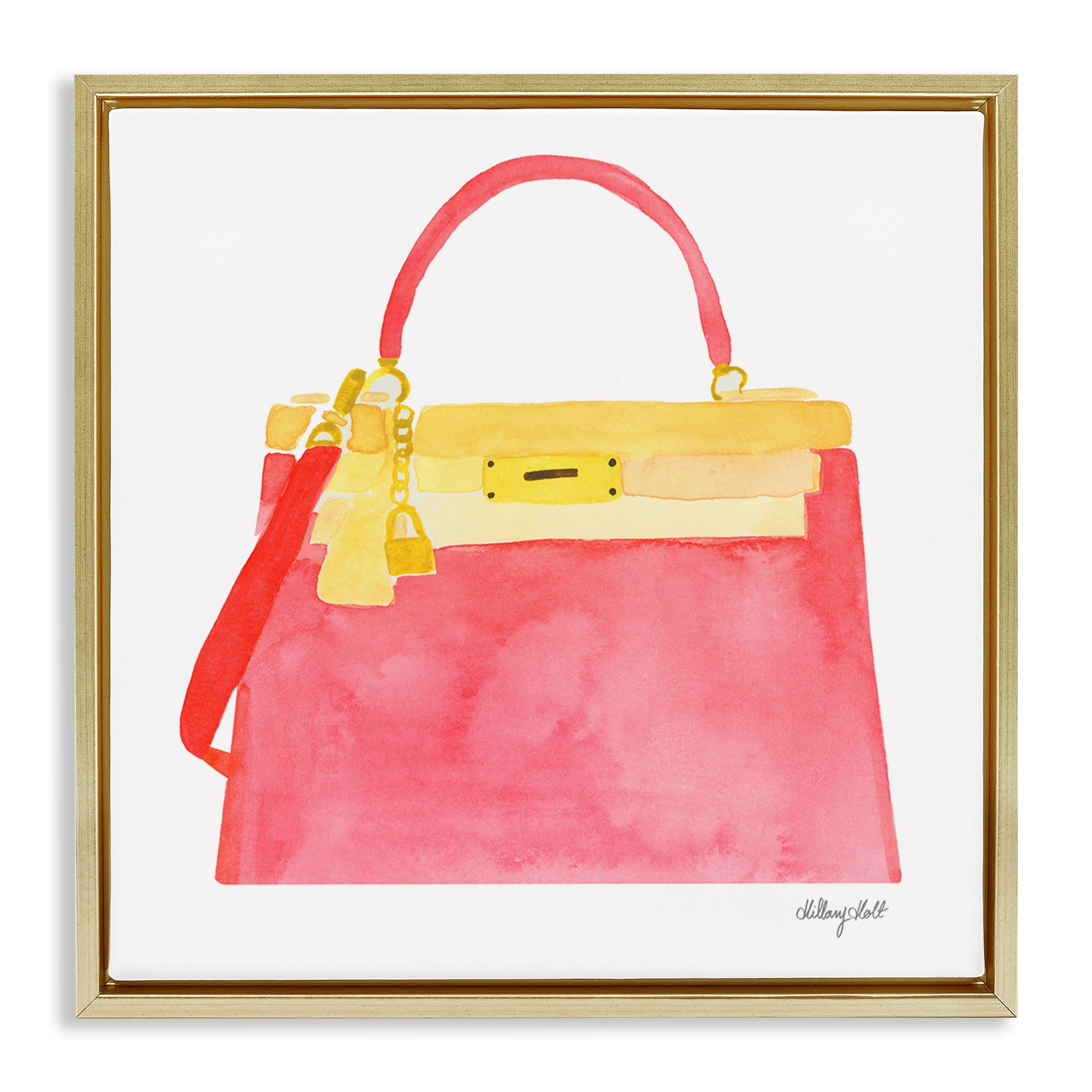 Stupell Industries Elegant Coral Handbag Gold Framed Floater Canvas Wall Art, design by Hillary Holt