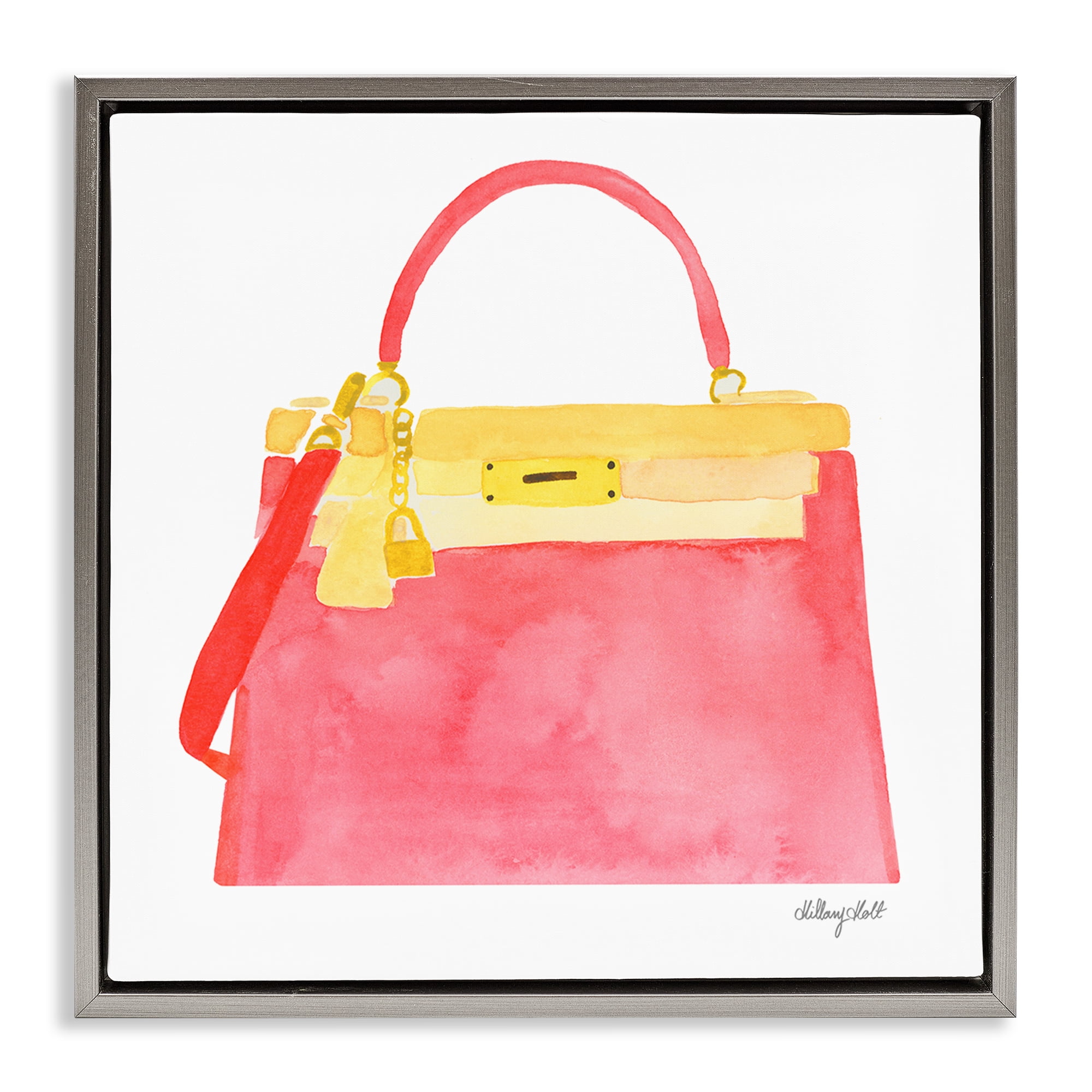 Stupell Industries Elegant Coral Handbag Gray Framed Floater Canvas Wall Art, design by Hillary Holt