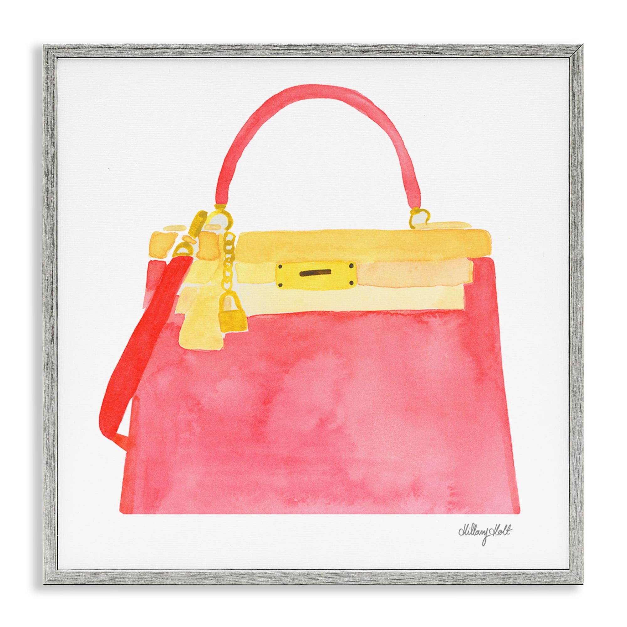 Stupell Industries Elegant Coral Handbag Gray Framed Giclee Art, design by Hillary Holt