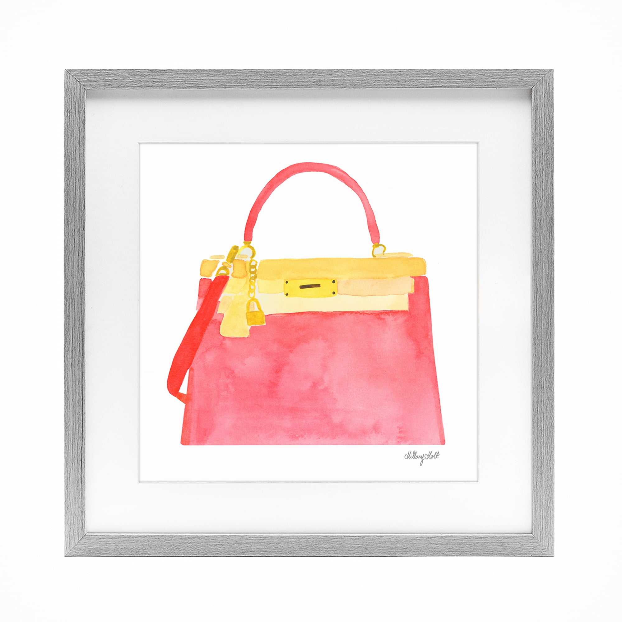 Stupell Industries Elegant Coral Handbag Gray Framed Print Under Glass, design by Hillary Holt