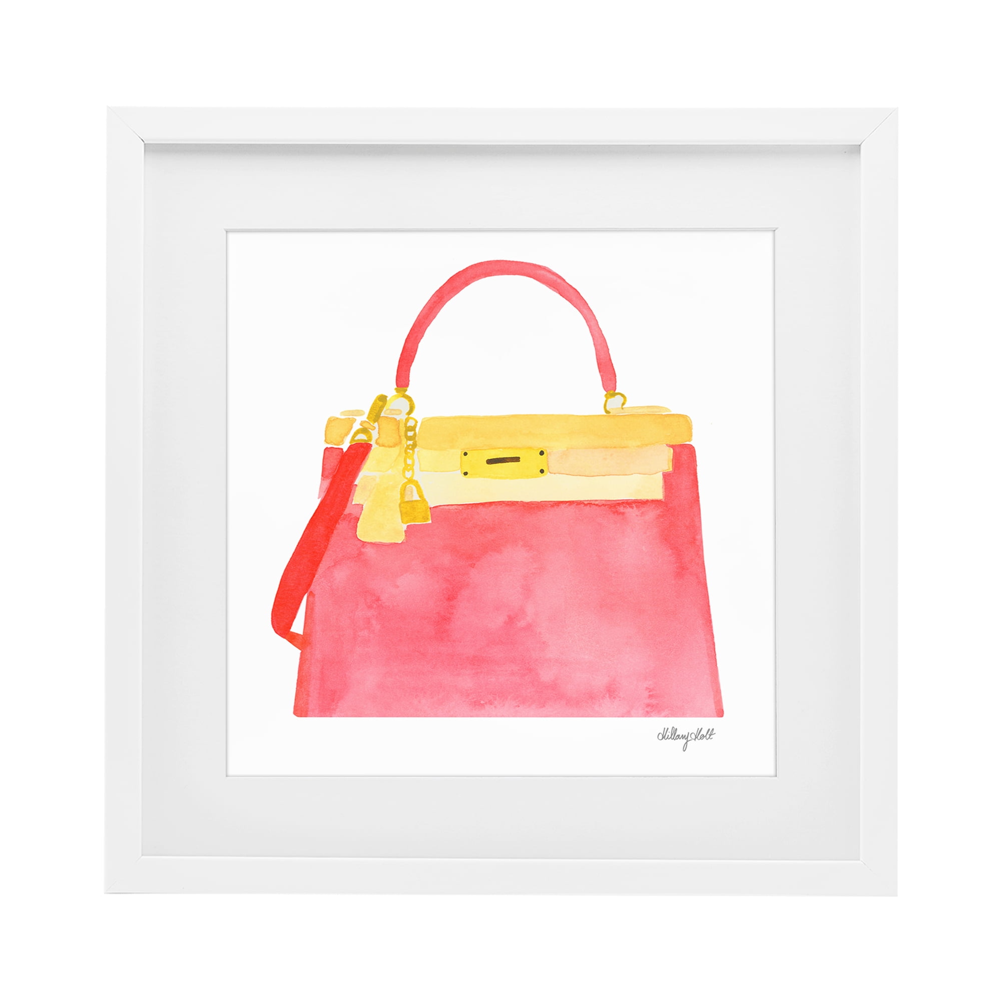 Stupell Industries Elegant Coral Handbag White Framed Print Under Glass, design by Hillary Holt
