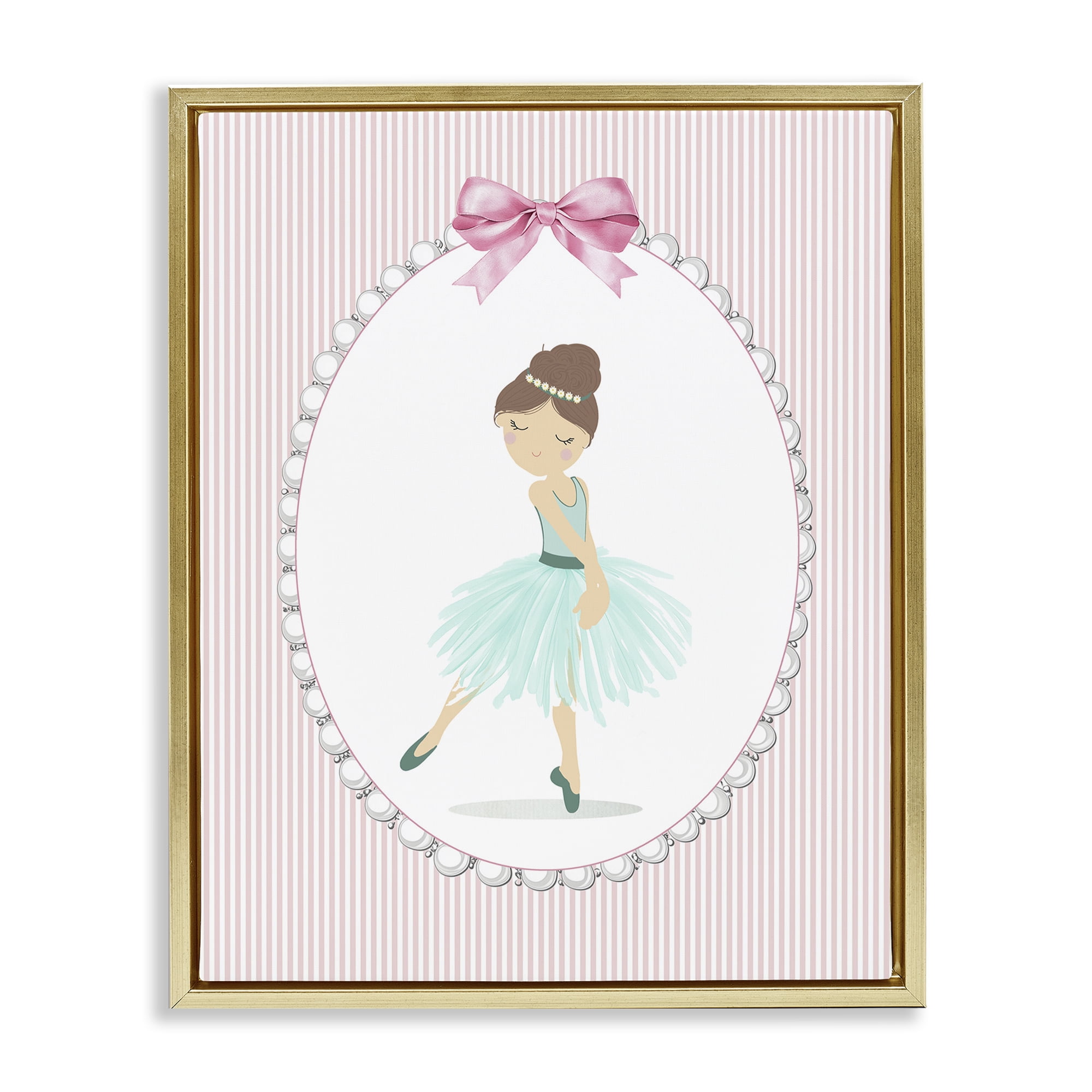 Stupell Industries Elegant Dance on Stripes Gold Framed Floater Canvas Wall Art, design by Christine Simpson Art