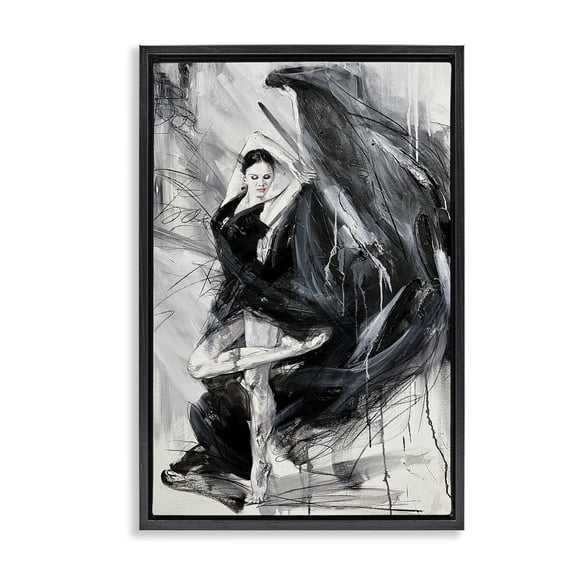 Stupell Industries Elegant Dancer Abstract People Painting Black Floater Framed Canvas Art Print Wall Art, 17 x 25