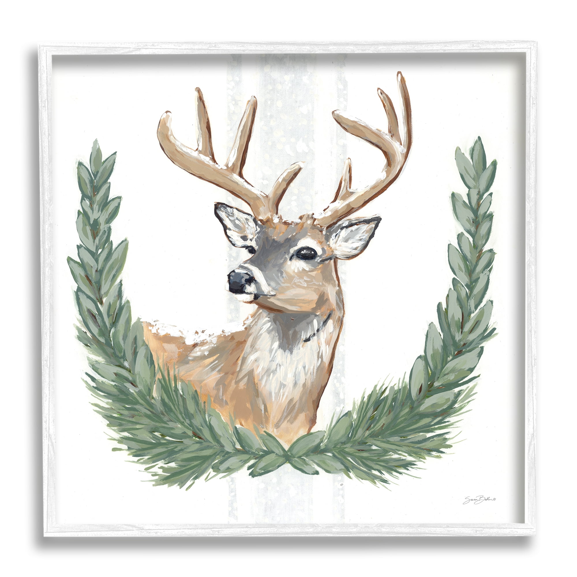 Stupell Industries Elegant Deer Antlers Laurels Portrait White Background , 17 x 17, Design by Sara Baker