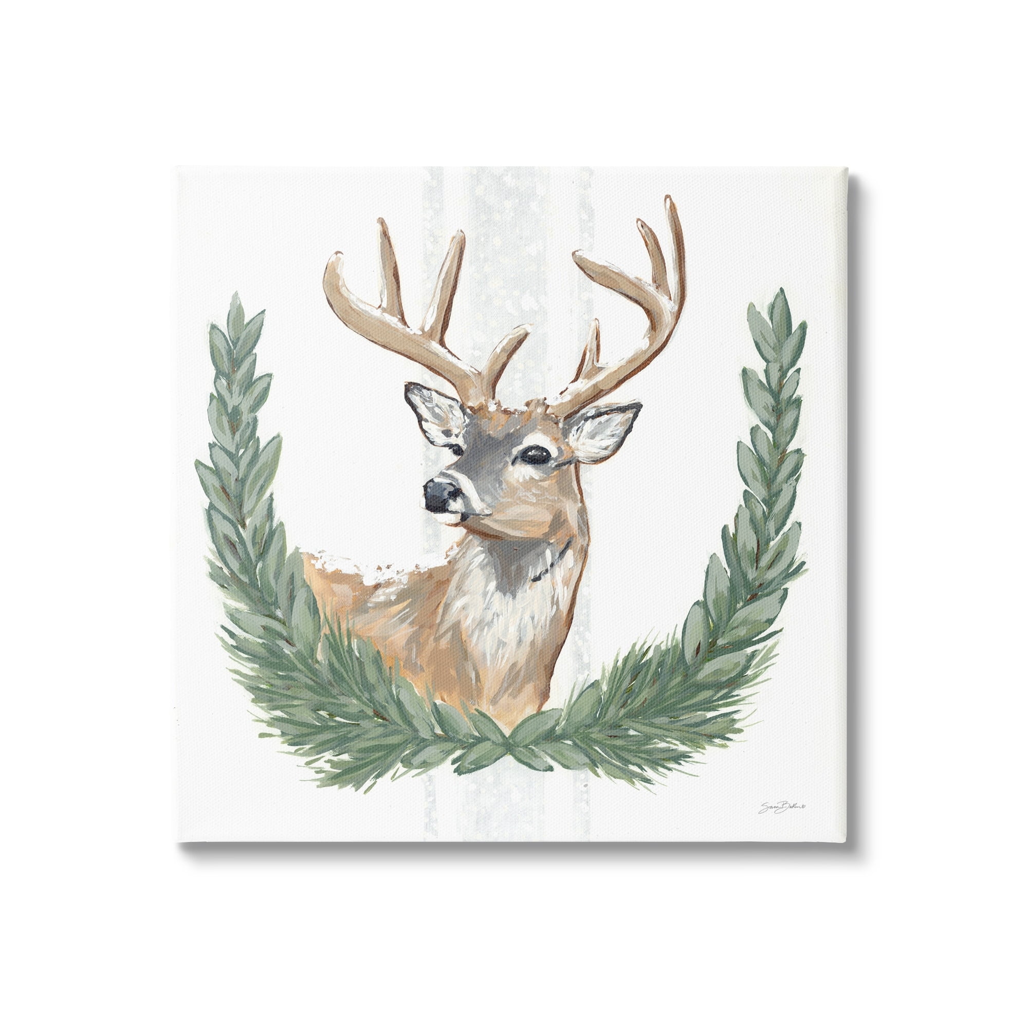 Stupell Industries Elegant Deer Antlers Laurels Portrait White Background Cabin Drawing Gallery-Wrapped Canvas Print Wall Art, 30 x 30, Design by Sara Baker