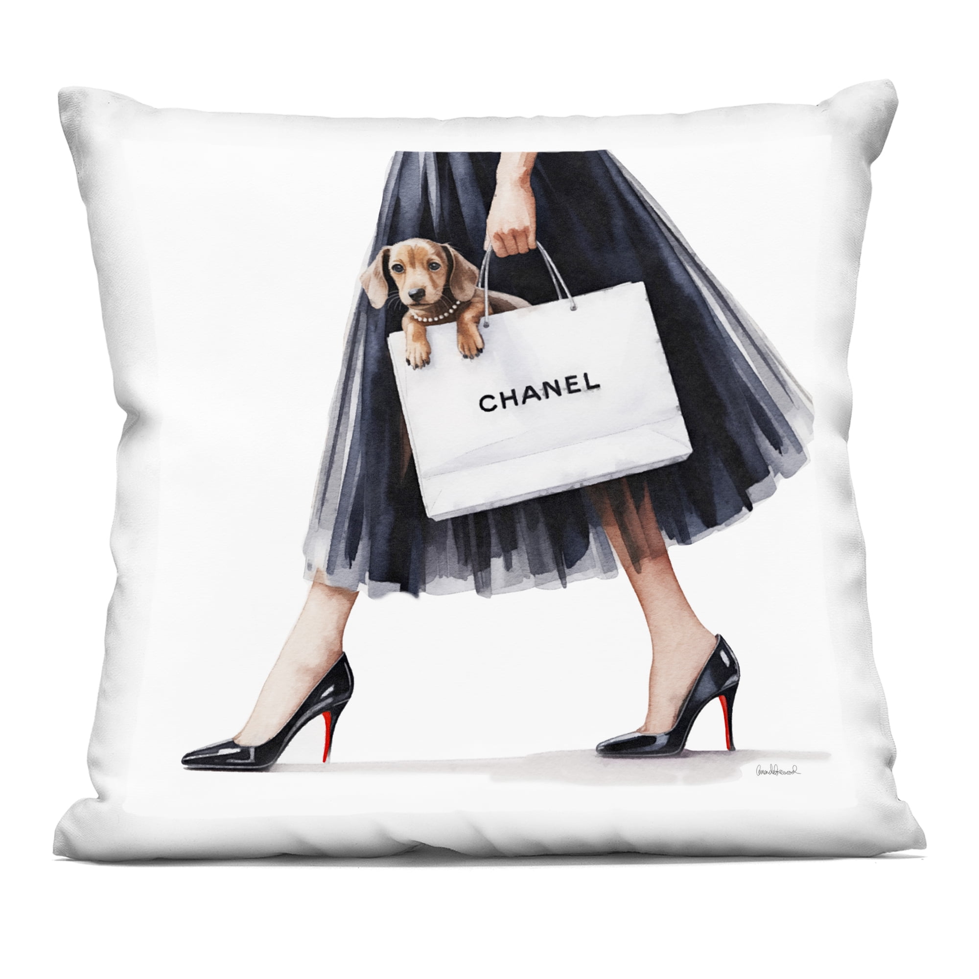 Stupell Industries Elegant Dog & Shopping Bag Decorative Printed Throw Pillow, design by Amanda Greenwood, 18 x 7 x 18