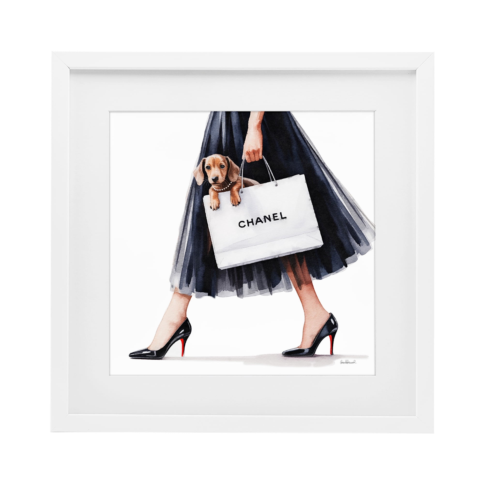 Stupell Industries Elegant Dog & Shopping Bag White Framed Print Under Glass, design by Amanda Greenwood