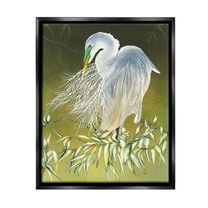 Stupell Industries Elegant Egret Bird Animals & Insects Painting Black Floater Framed Canvas Art Print Wall Art, 17 x 21