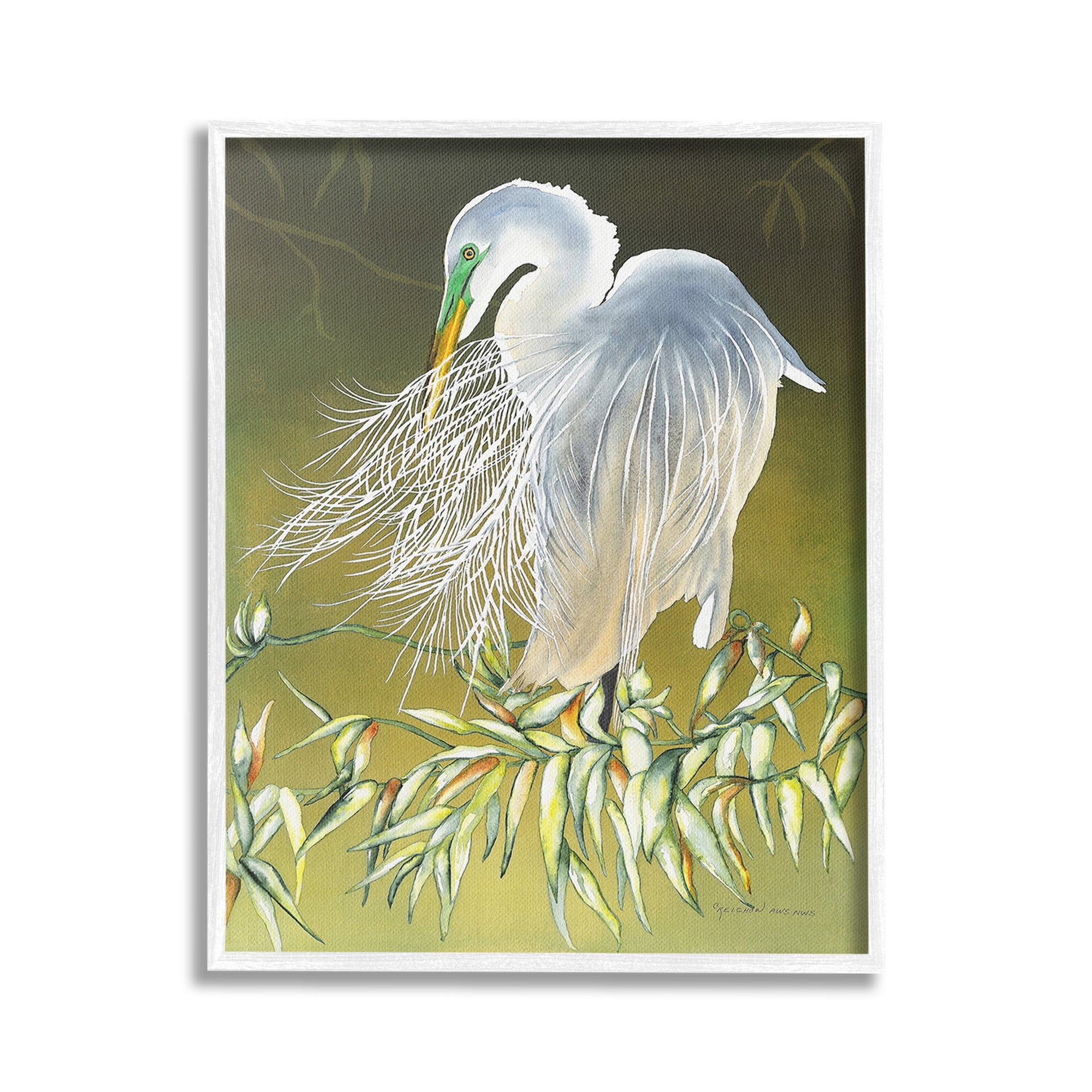 Stupell Industries Elegant Egret Bird Animals & Insects Painting White Framed Art Print Wall Art, 16 x 20
