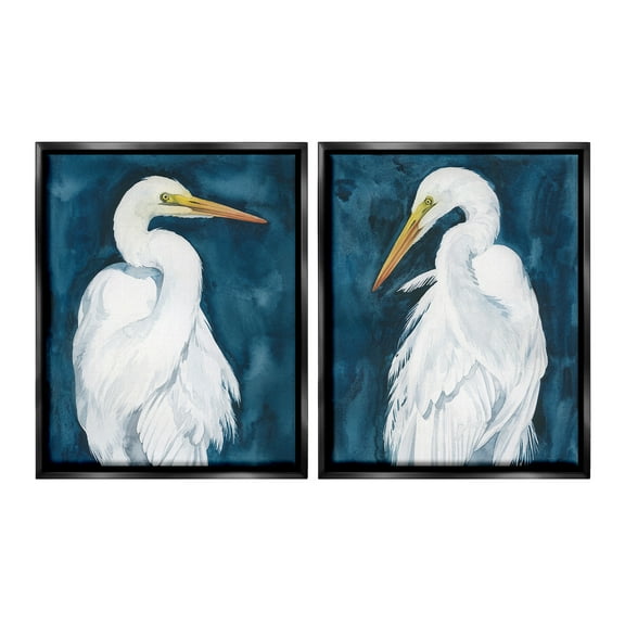 Stupell Industries Elegant Egrets on Blue Animals & Insects Painting Black Floater Framed Canvas Art Print Wall Art, 17 x 21, Set of 2