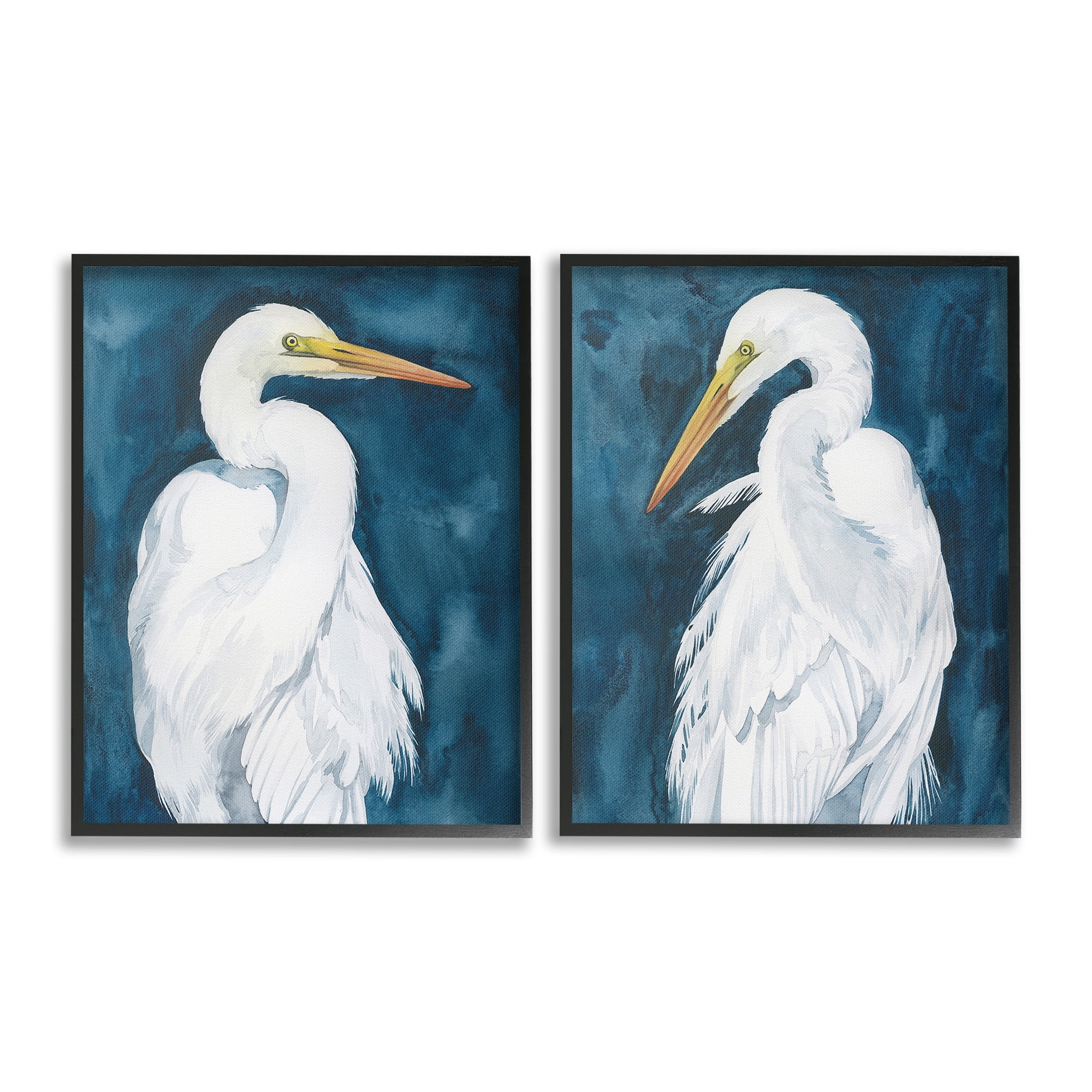 Stupell Industries Elegant Egrets on Blue Animals & Insects Painting Black Framed Art Print Wall Art, 16 x 20, Set of 2