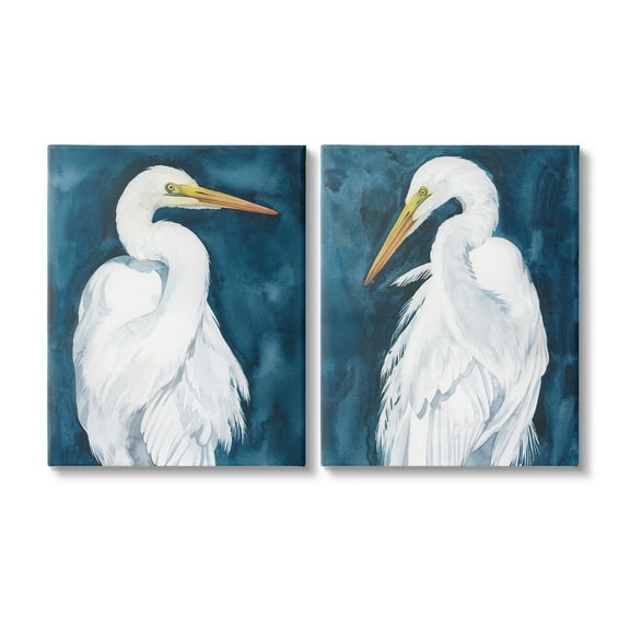 Stupell Industries Elegant Egrets on Blue Animals & Insects Painting Gallery Wrapped Canvas Art Print Wall Art, 16 x 20, Set of 2