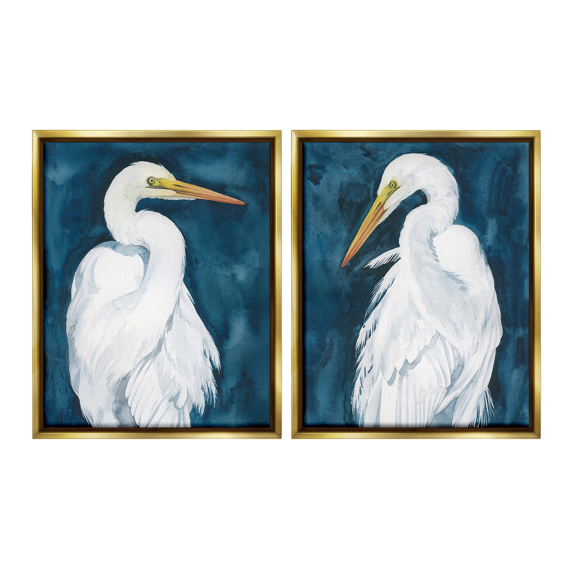 Stupell Industries Elegant Egrets on Blue Animals & Insects Painting Gold Floater Framed Canvas Art Print Wall Art, 25 x 31, Set of 2