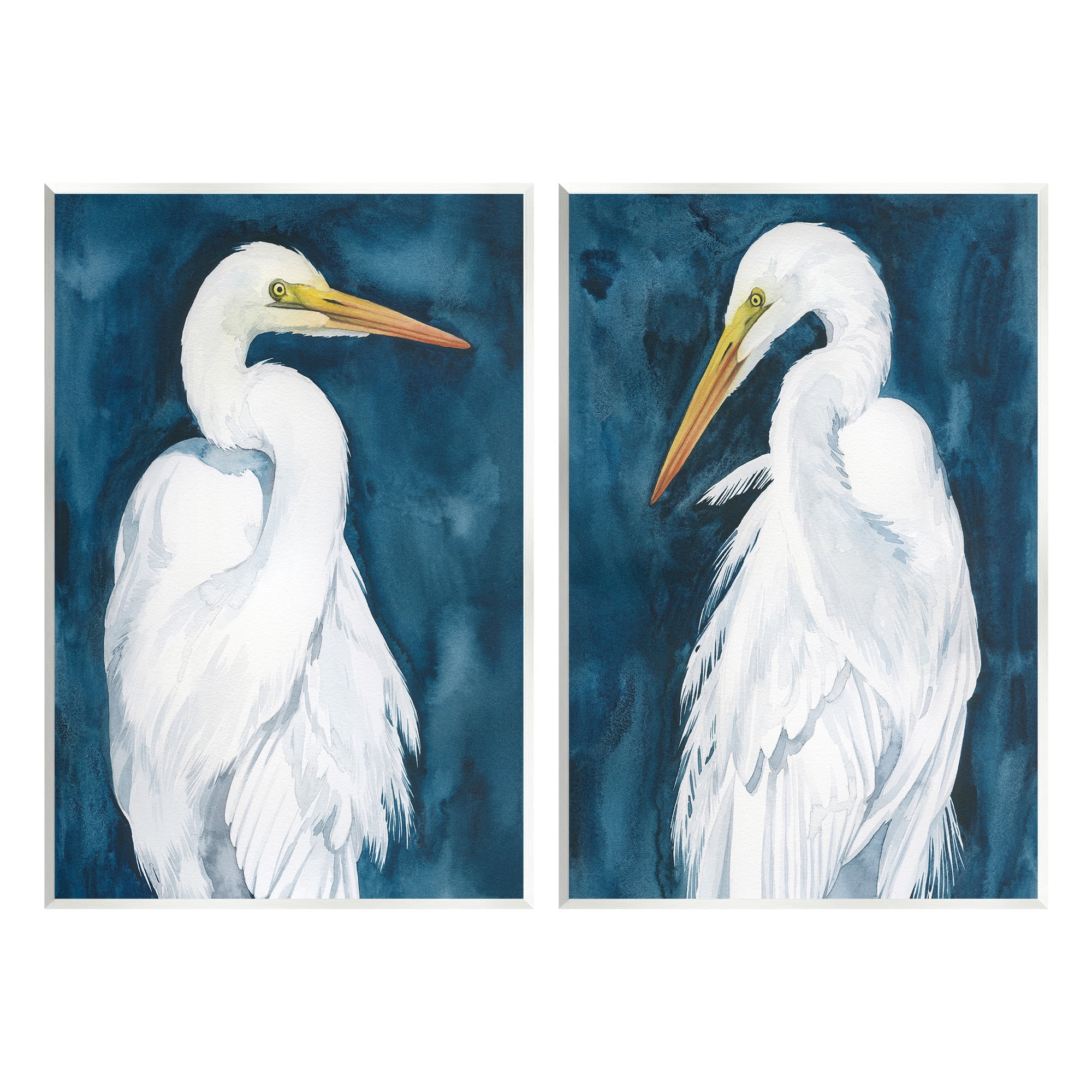 Stupell Industries Elegant Egrets on Blue Animals & Insects Painting Unframed Art Print Wall Art, 13 x 19, Set of 2