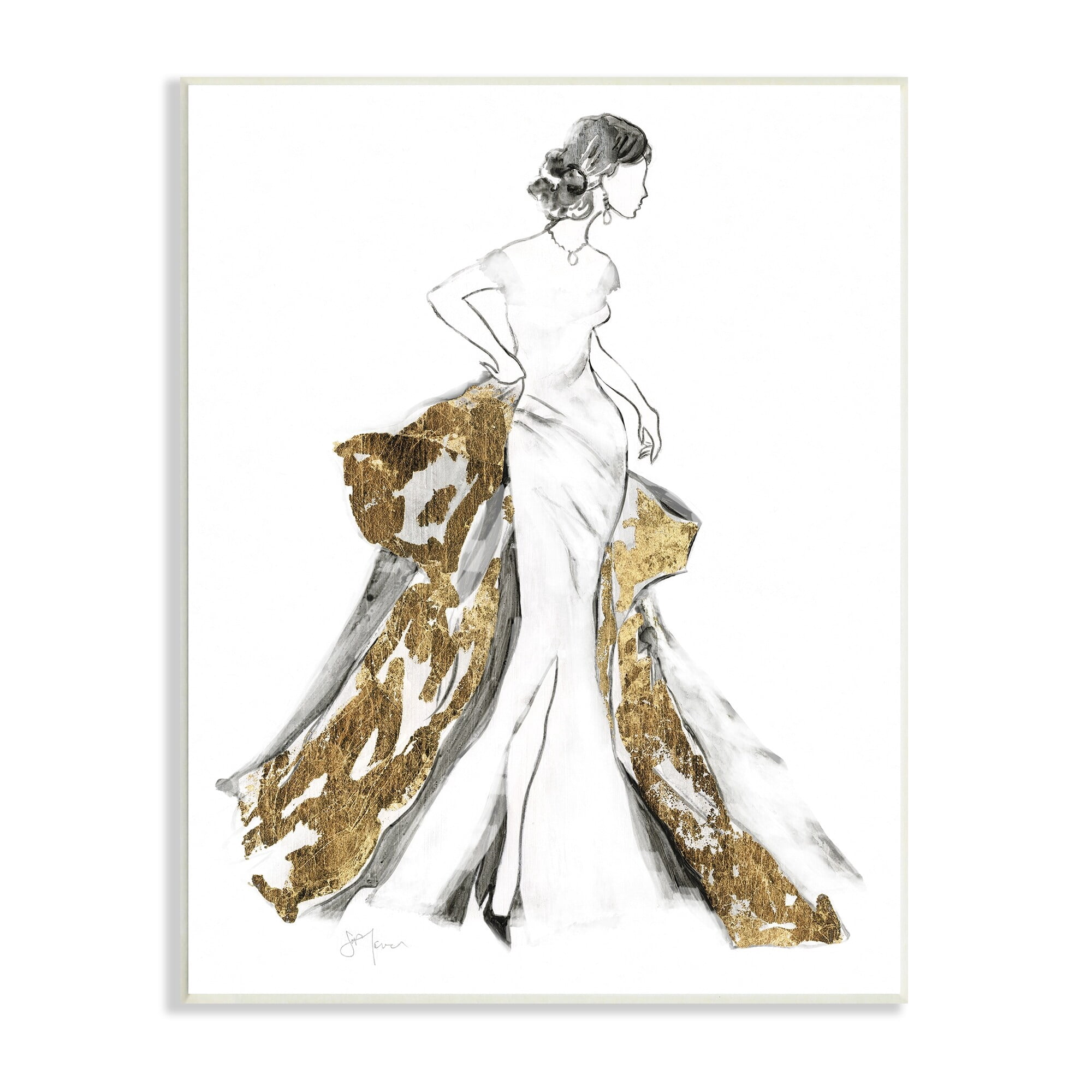 Stupell Industries Elegant Fashion Female Glam Coat Evening Dress, 10 x 15,Design by Janet Tava