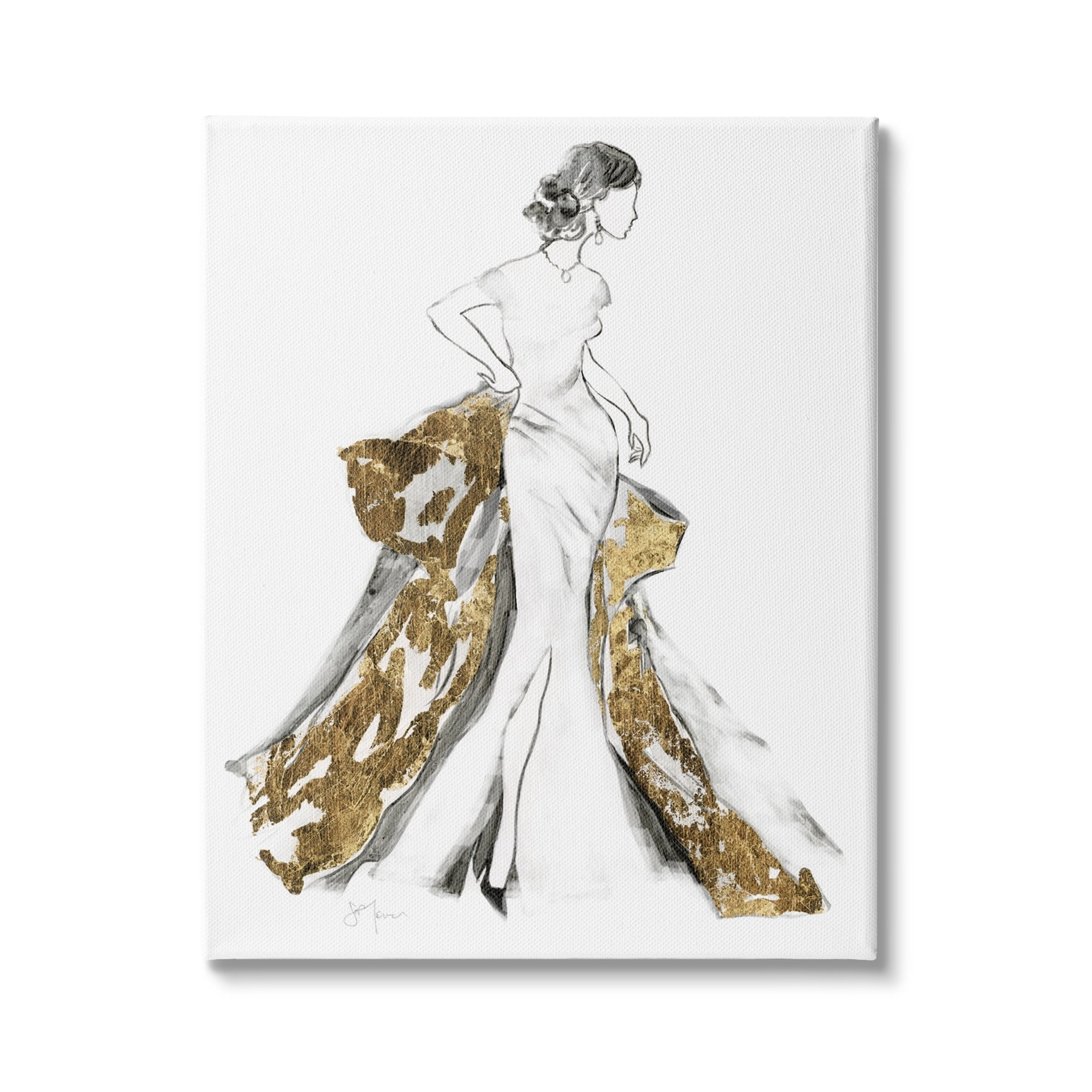 Stupell Industries Elegant Fashion Female Glam Coat Evening Dress, 16 x 20,Design by Janet Tava