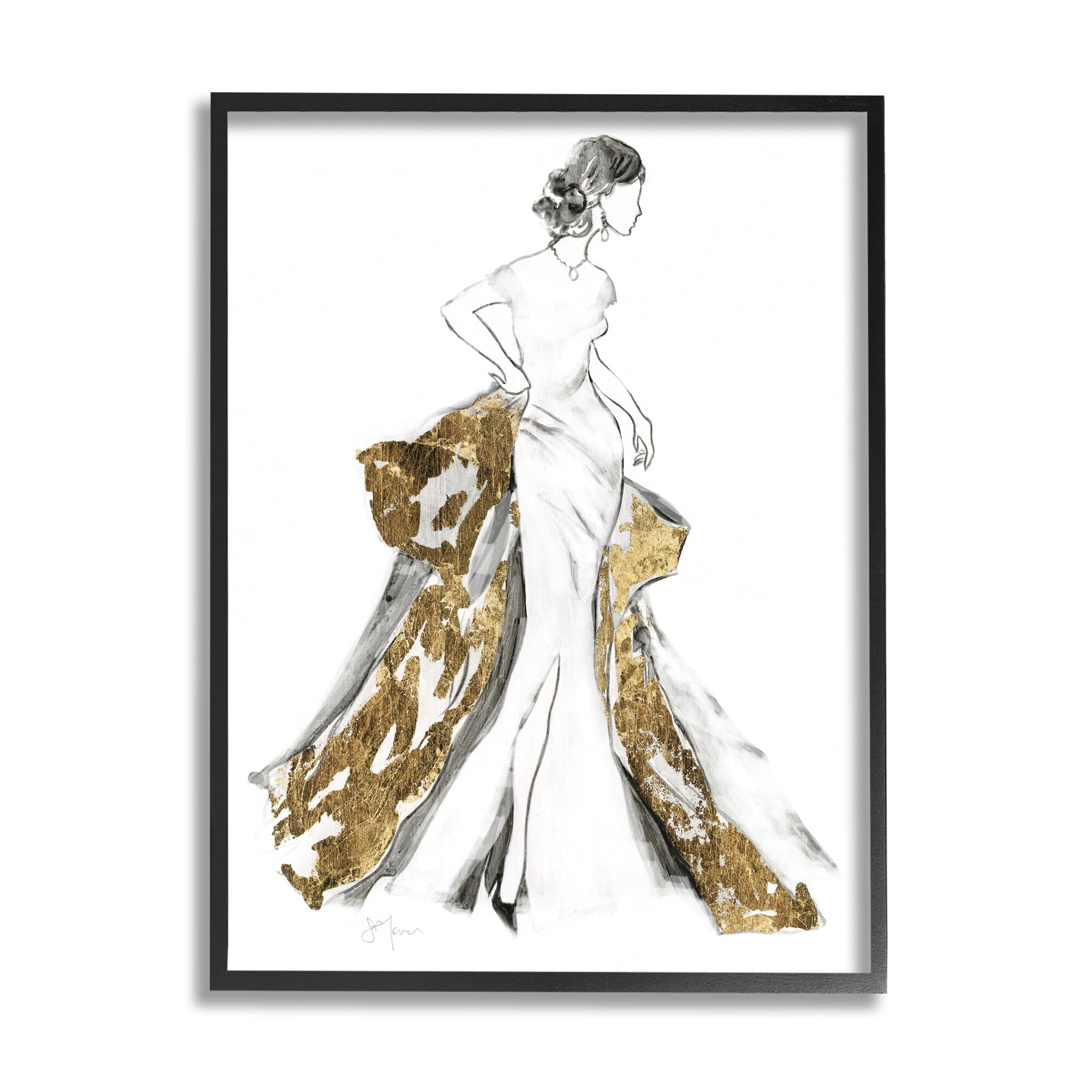 Stupell Industries Elegant Fashion Female Glam Coat Evening Dress, 16 x 20,Design by Janet Tava