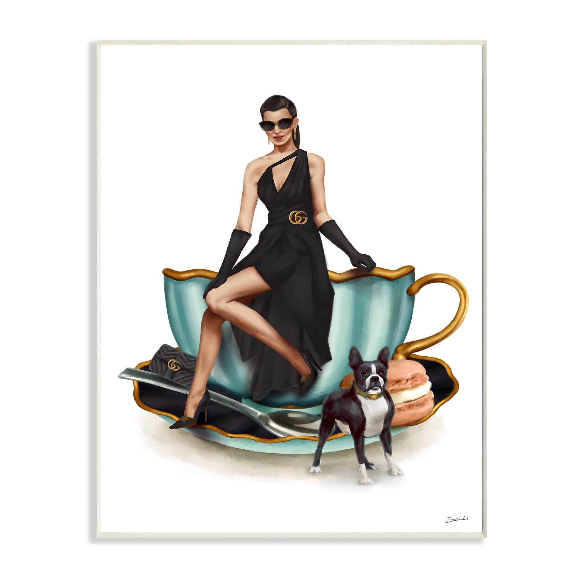Stupell Industries Elegant Fashion Female Turquoise Tea Cup Food & Beverage Painting Wall Plaque Art Print Wall Art, 13 x 19