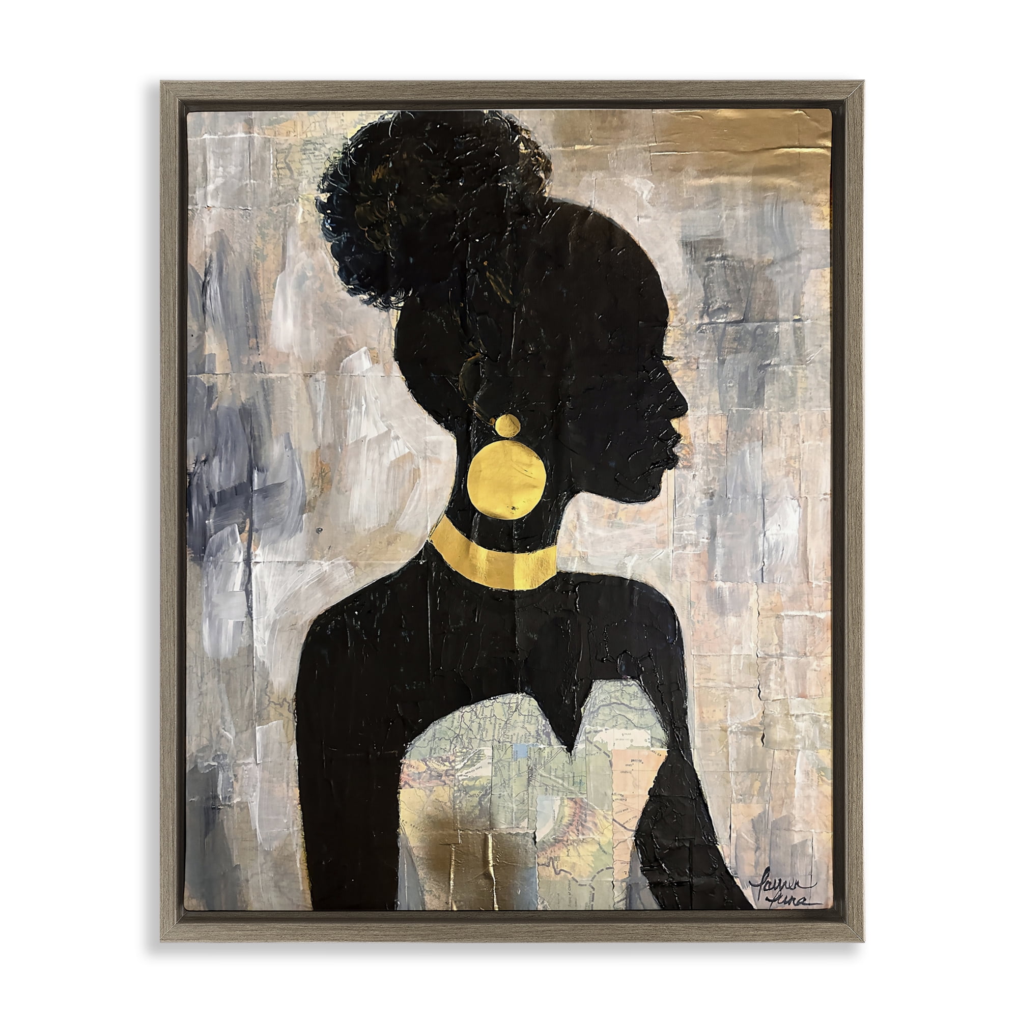 Stupell Industries Elegant Fashion Silhouette Brown Framed Floater Canvas Wall Art, design by Lauren Luna