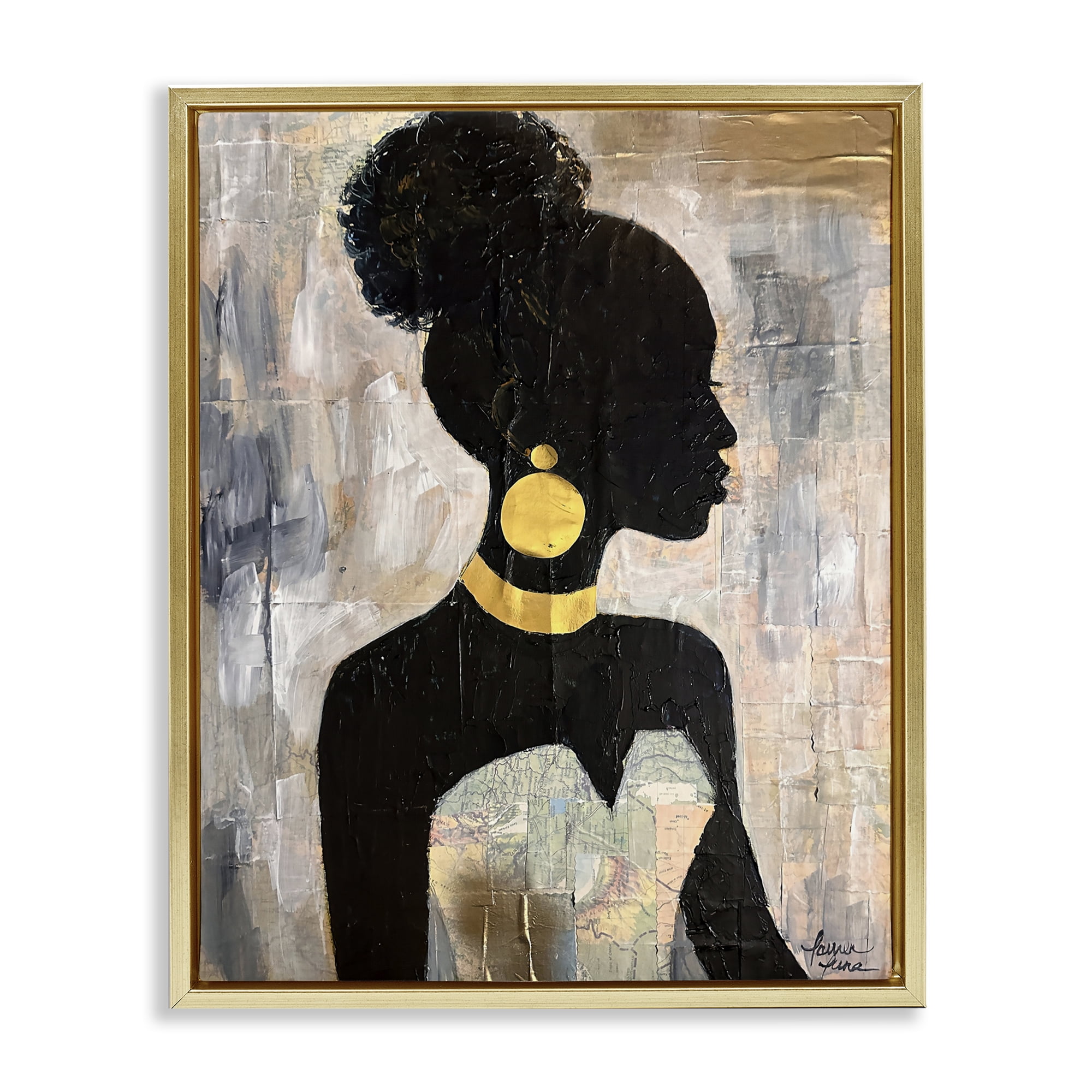 Stupell Industries Elegant Fashion Silhouette Gold Framed Floater Canvas Wall Art, design by Lauren Luna