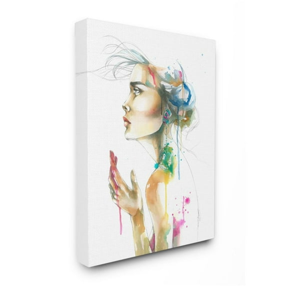 Stupell Industries Elegant Female Side Portrait Abstract Watercolor Drip Design by Elisaveta Stoilova, 36" x 48"