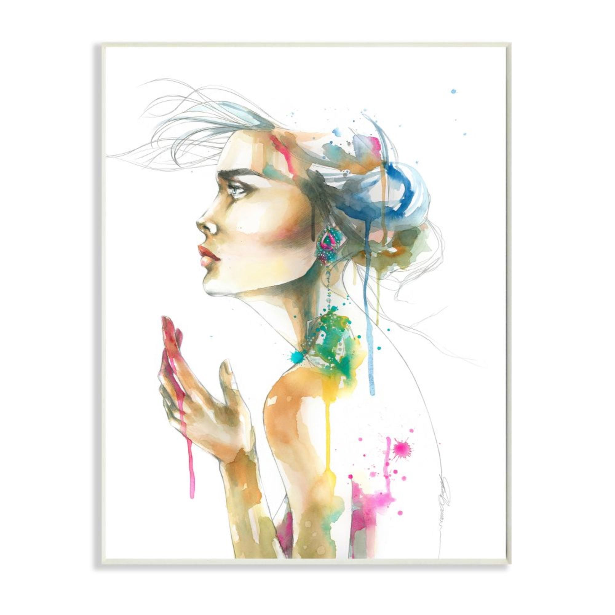 Stupell Industries Elegant Female Side Portrait Abstract Watercolor Drip Design by Elisaveta Stoilova