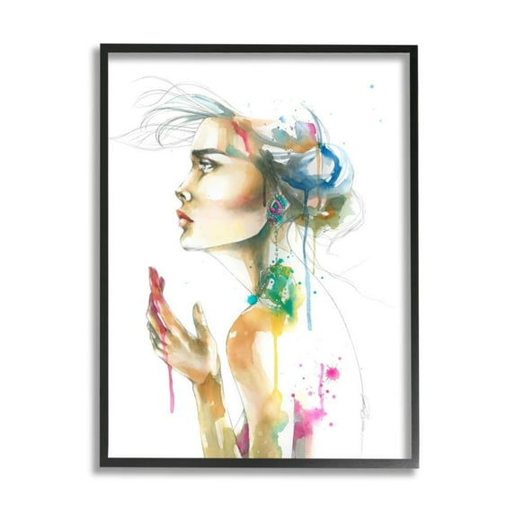 Stupell Industries Elegant Female Side Portrait Abstract Watercolor Drip Design by Elisaveta Stoilova