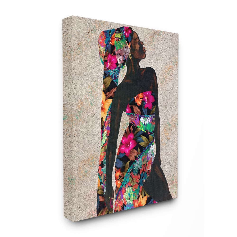 Stupell Industries Elegant Female Tropical Floral Dress Strength Pose Canvas Wall Art Design by Alonzo Saunders, 36" x 48"