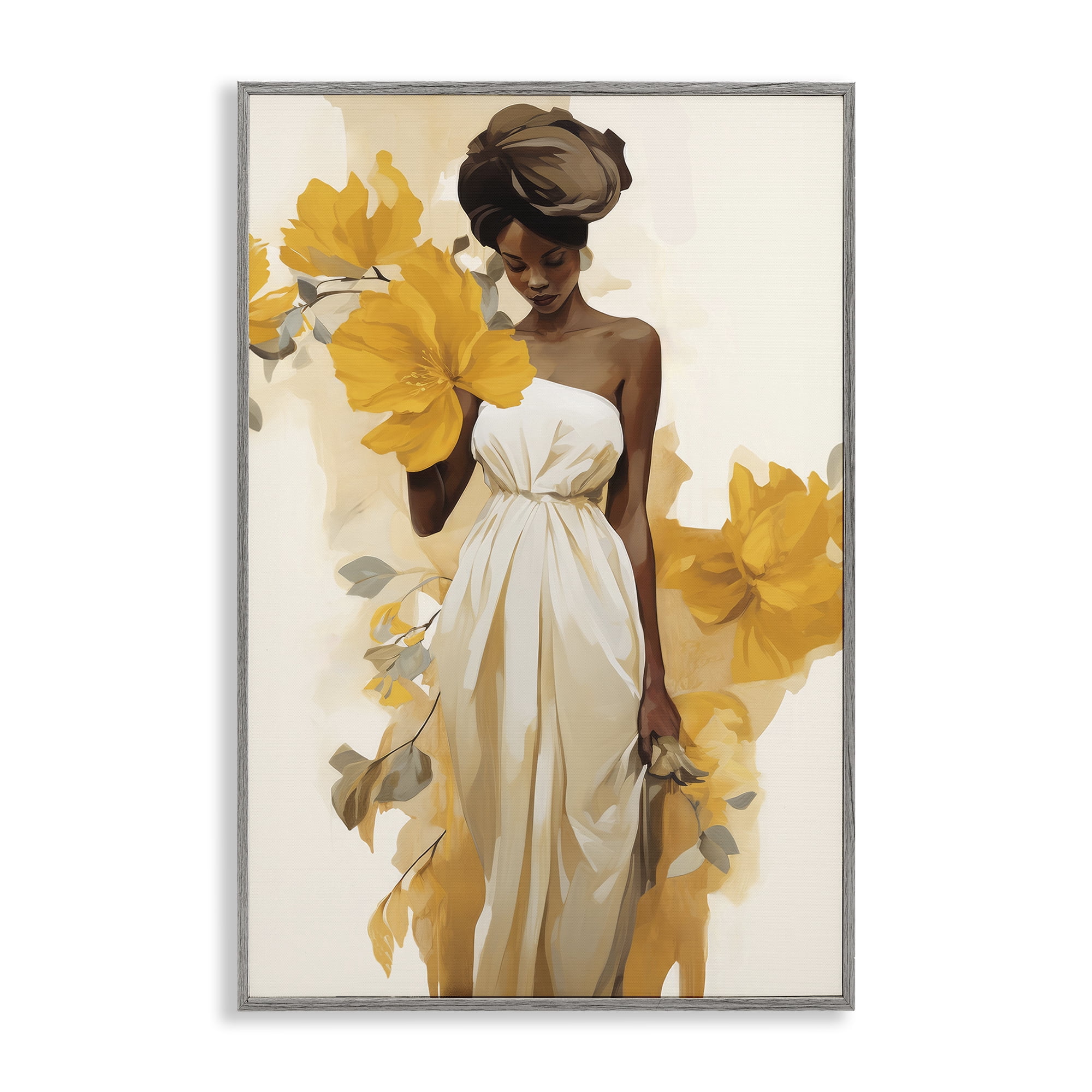 Stupell Industries Elegant Floral Woman People Painting Gray Framed Art Print Wall Art, 20 x 30
