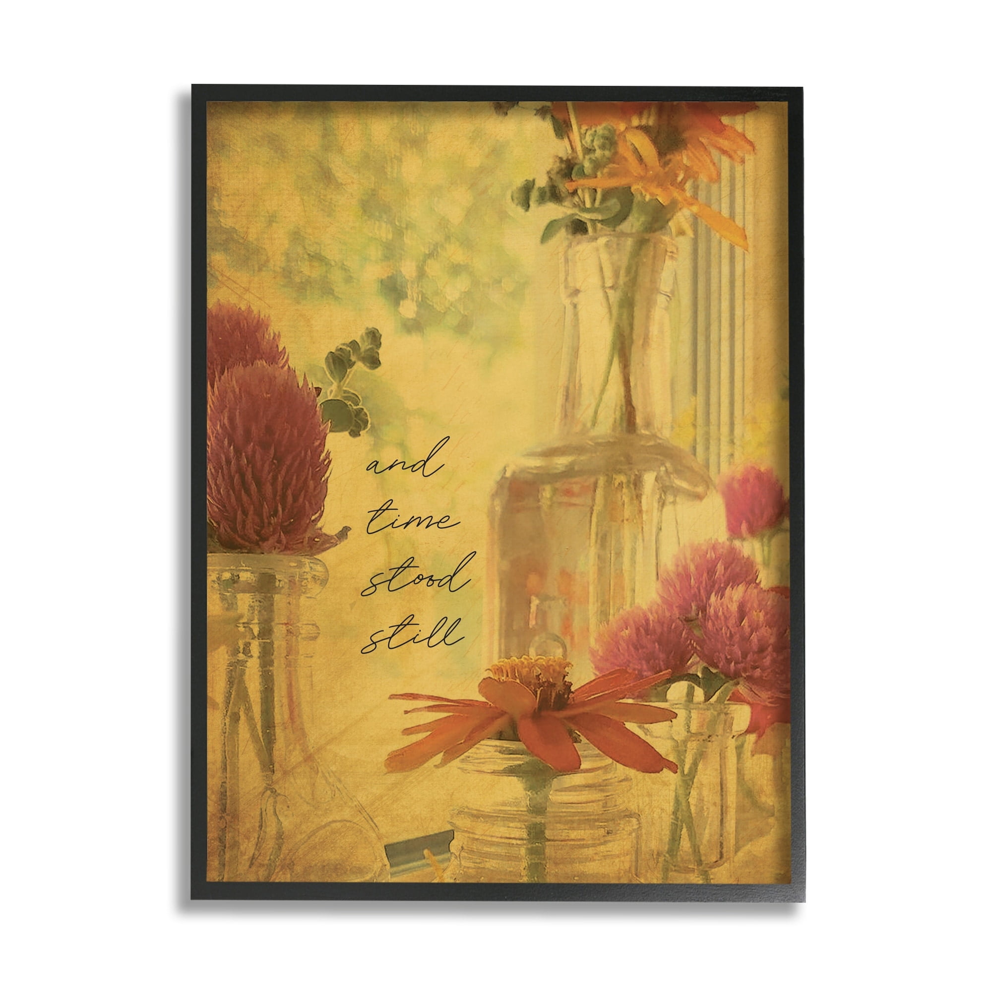 Stupell Industries Elegant Flower Vase Vintage Cursive Poetry Quote Graphic Art Black Framed Art Print Wall Art, Design by Tammy Apple