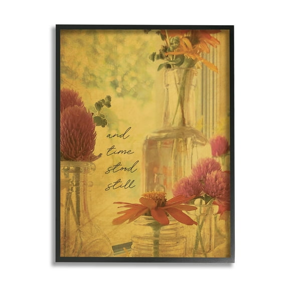 Stupell Industries Elegant Flower Vase Vintage Cursive Poetry Quote Graphic Art Black Framed Art Print Wall Art, Design by Tammy Apple