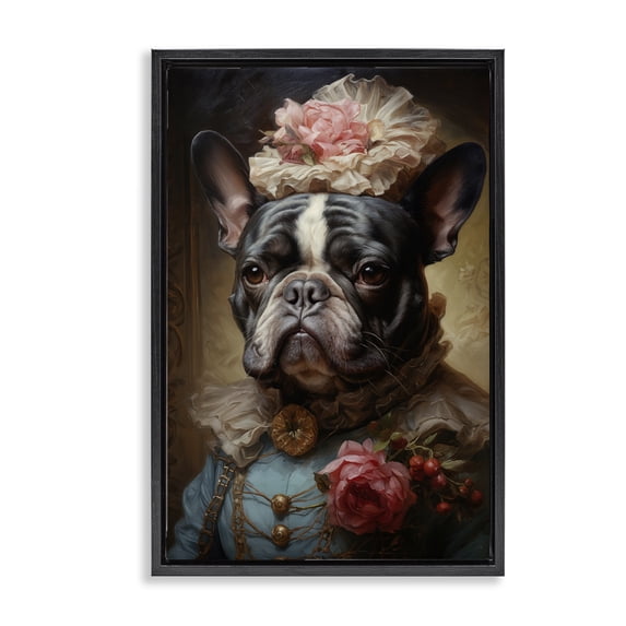 Stupell Industries Elegant French Bulldog Portrait Black Framed Floater Canvas Wall Art design by Wumples, 25 x 17