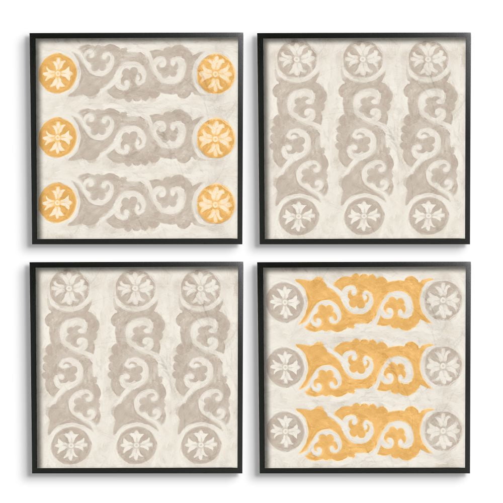 Stupell Industries Elegant Gilding Pattern Paintings Black Framed Art Print Wall Art Set of 4, 12x12, by Daphne Polselli