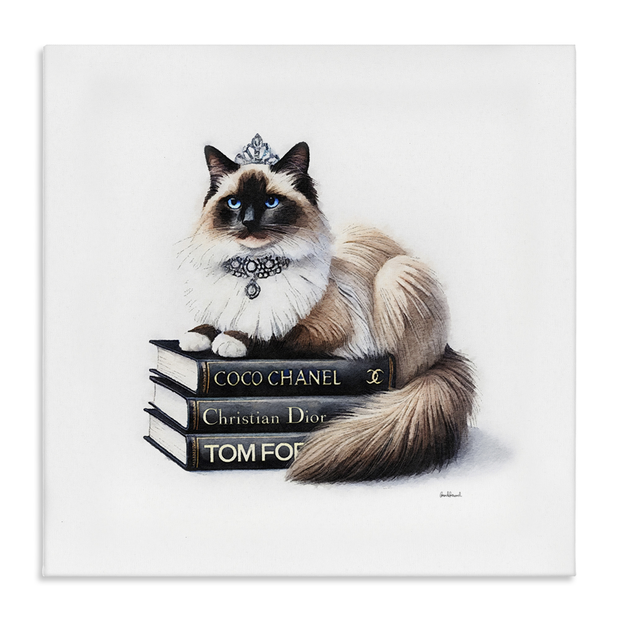 Stupell Industries Elegant Glam Cat & Books Animals Painting Wrapped Canvas Art Print Wall Art, 30 x 30