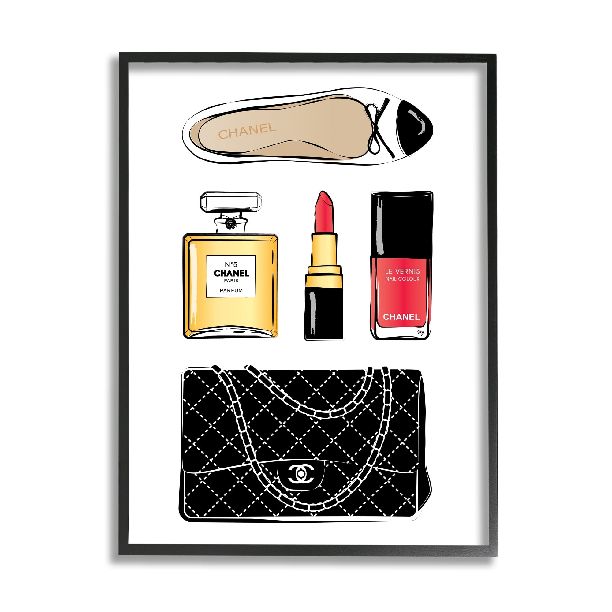 Stupell Industries Elegant Glam Fashion Accessories Red Cosmetic Beauty & Fashion Painting Black Framed Art Print Wall Art, 24 x 30
