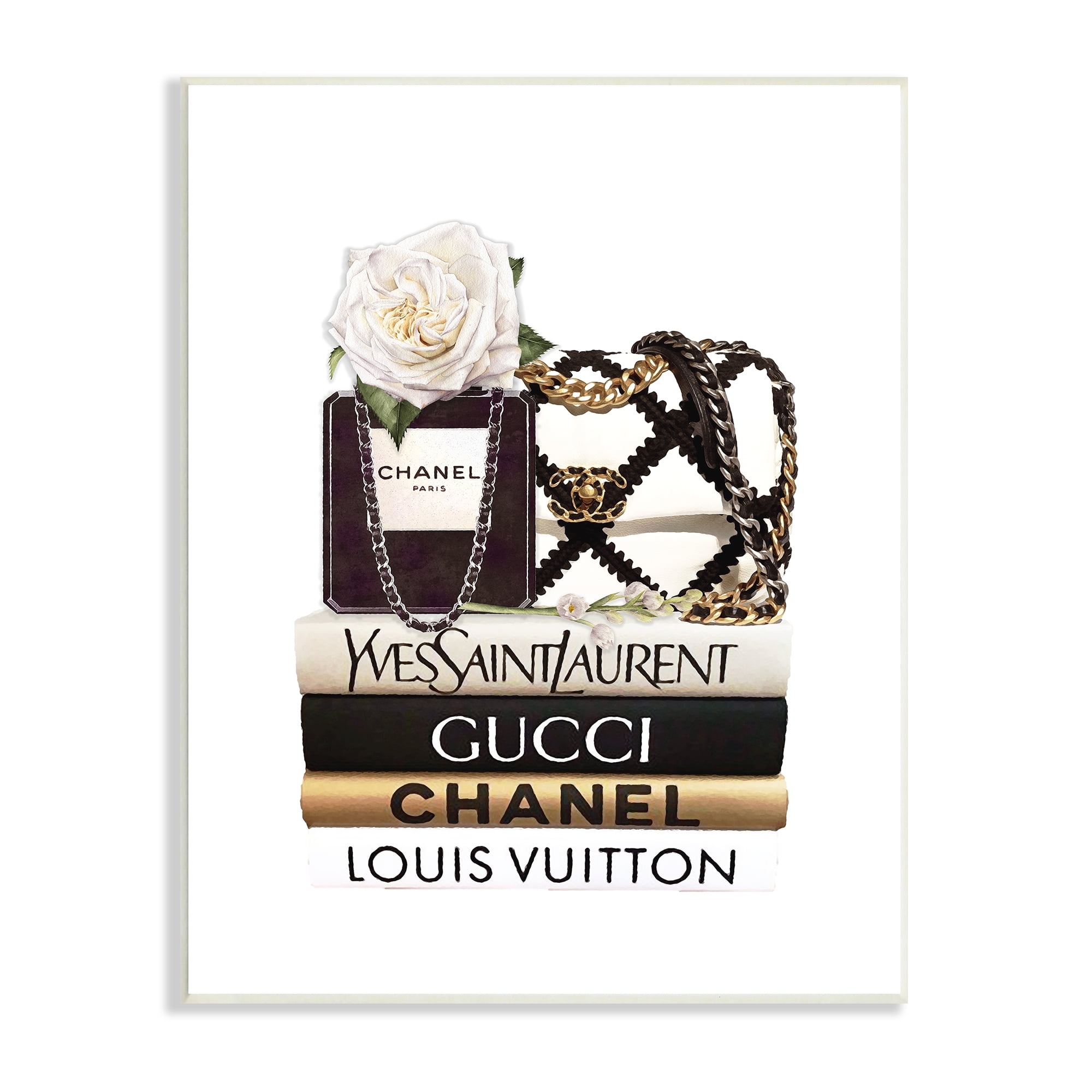 Stupell Industries Elegant Glam Fashion Floral Bag on Bookstack, 13 x 19, Designed by Ros Ruseva