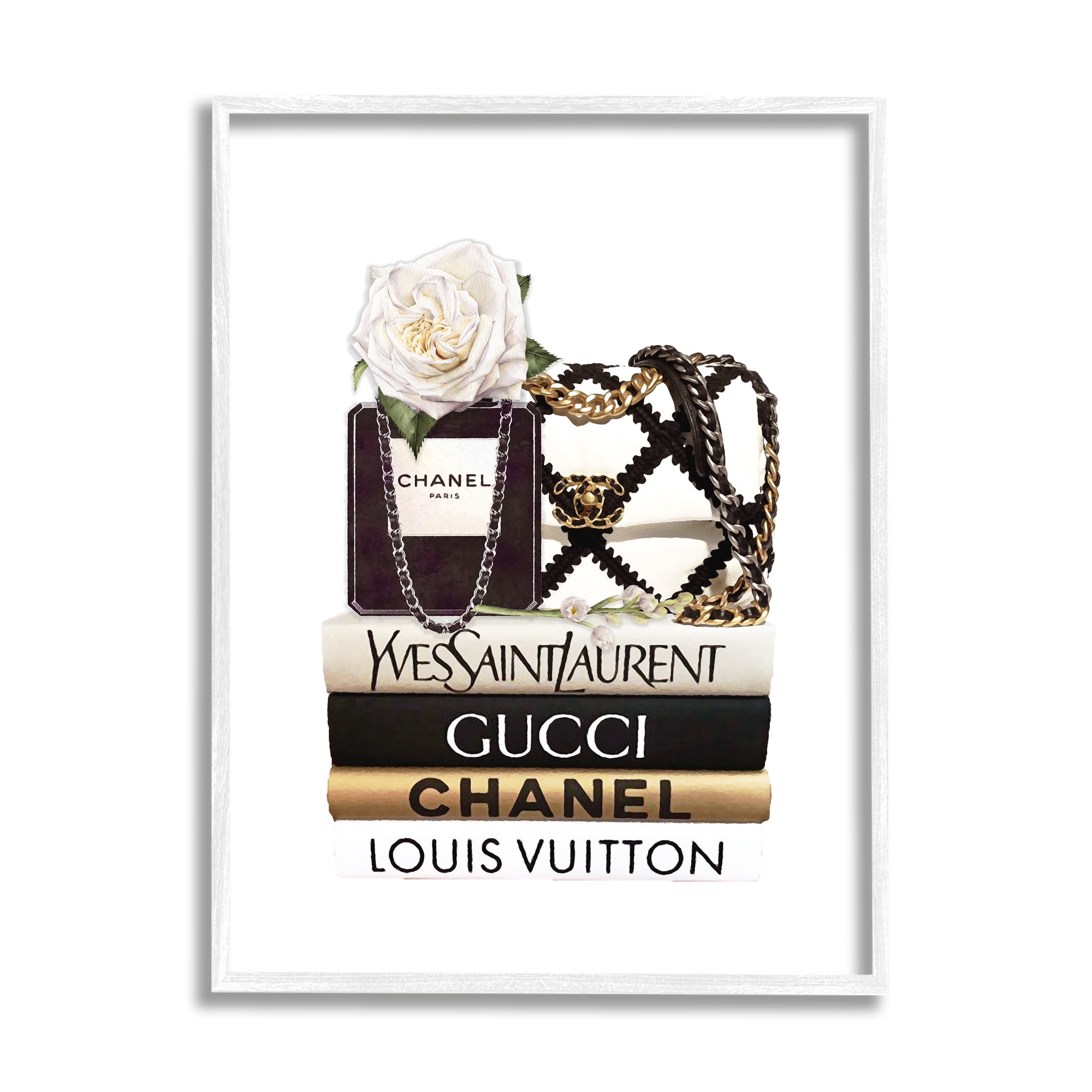 Stupell Industries Elegant Glam Fashion Floral Bag on Bookstack, 16 x 20, Designed by Ros Ruseva