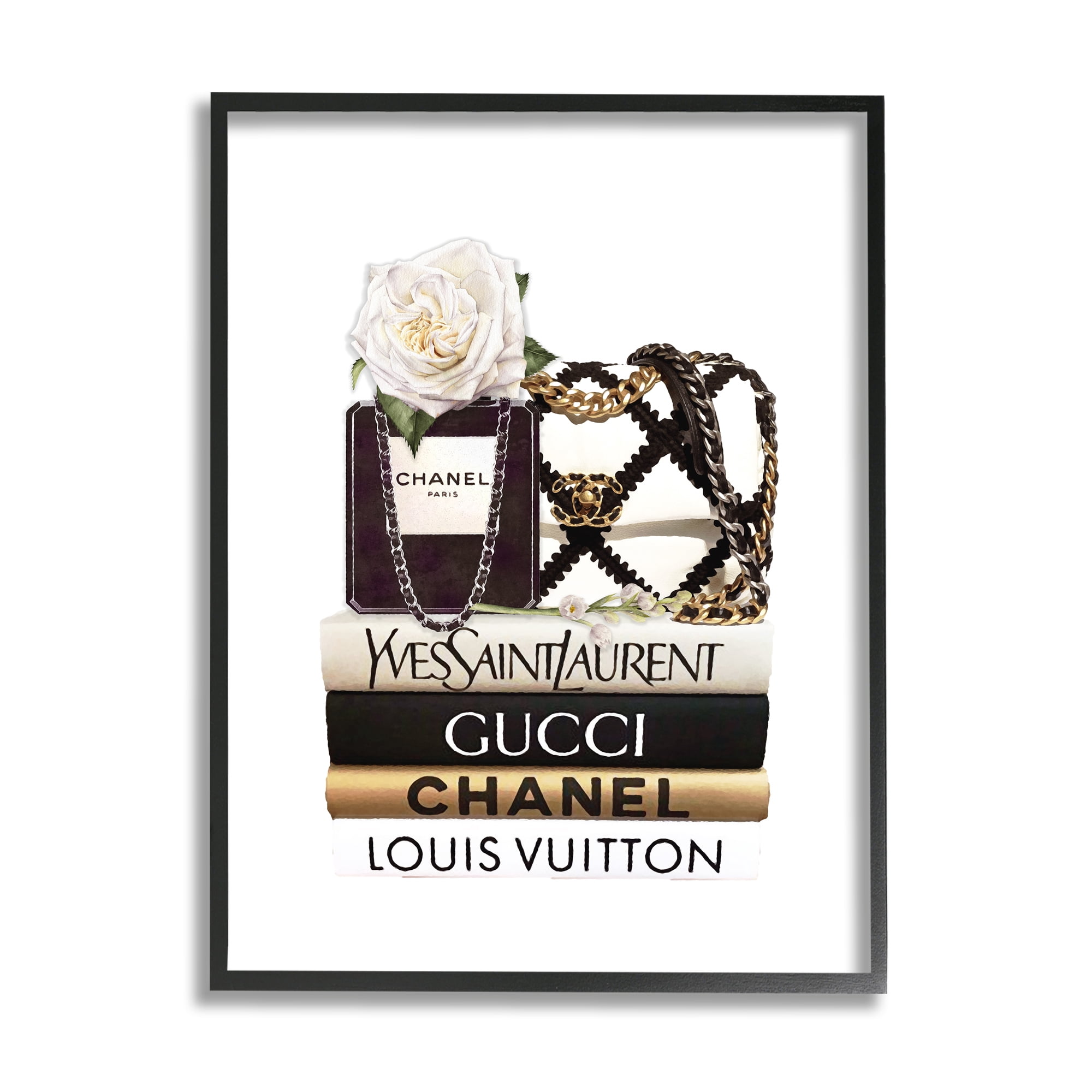 Stupell Industries Elegant Glam Fashion Floral Bag on Bookstack, 24 x 30, Designed by Ros Ruseva