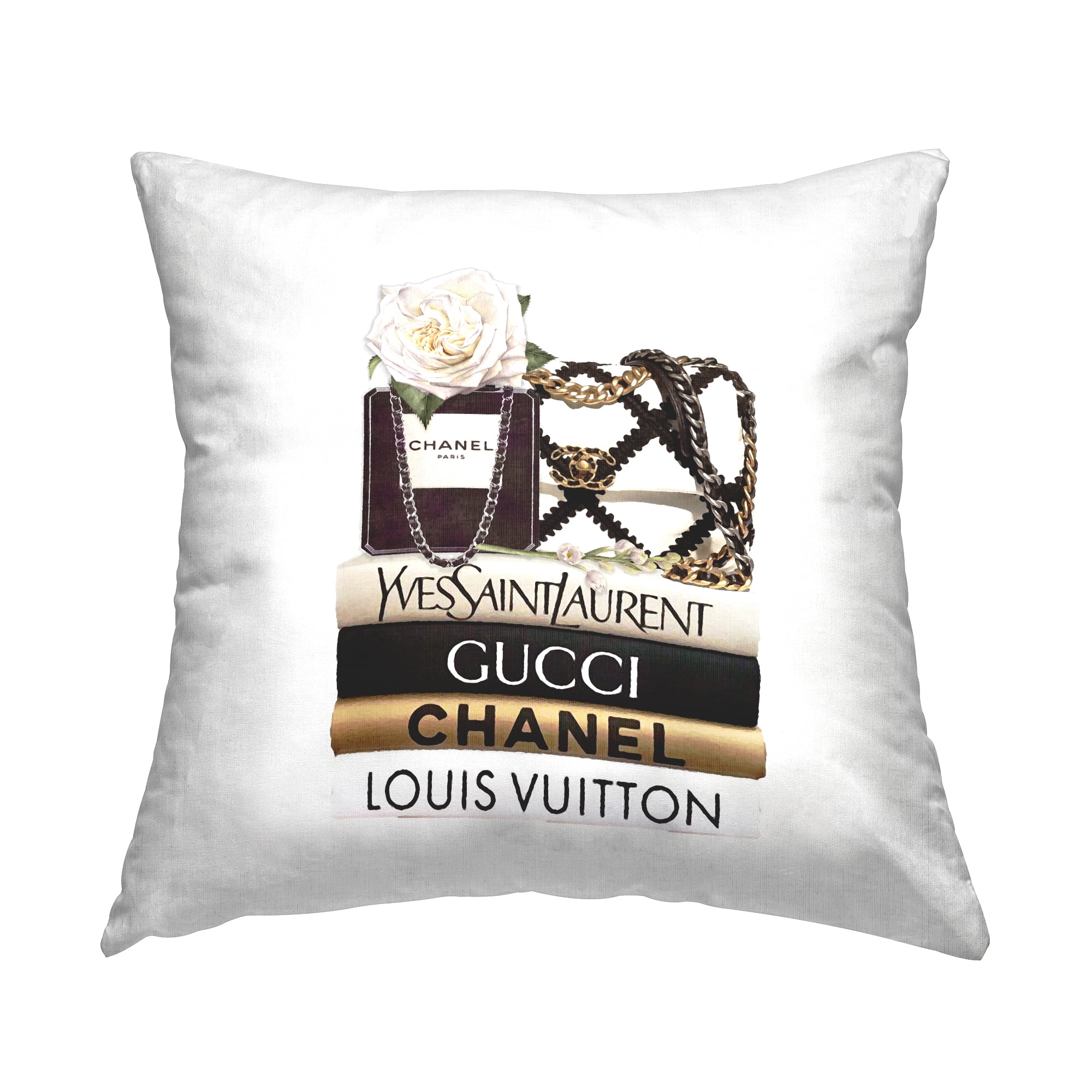 Stupell Industries Elegant Glam Fashion Floral Bag on Bookstack Black,18 x 7 x 18 Decorative Pillows