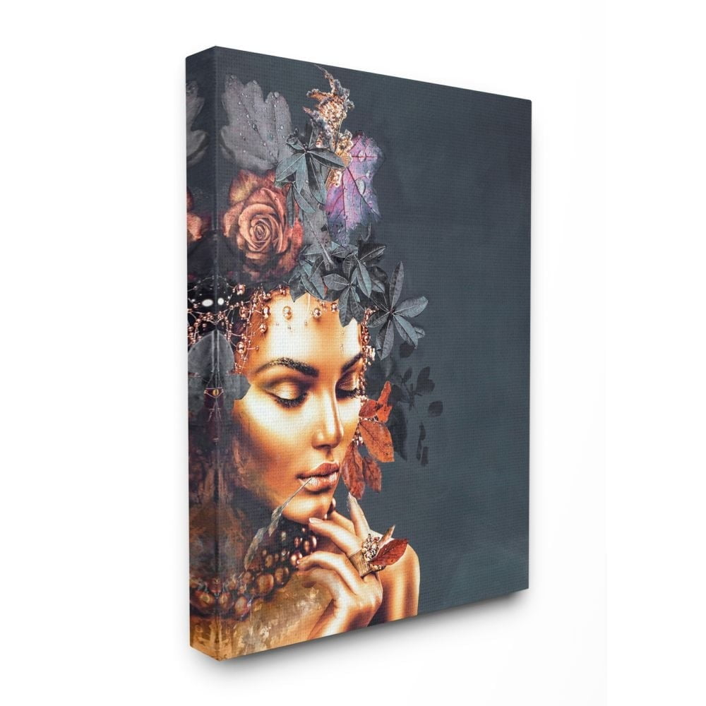 Elegant Floral Hair Leaves Canvas Wall Art, 16" x 20"