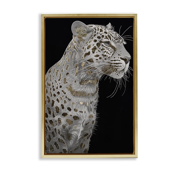 Stupell Industries Elegant Glam Leopard Spots Animals Painting Gold Floater Framed Canvas Art Print Wall Art, 21 x 31