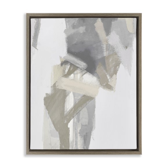 Stupell Industries Elegant Grey & Beige Streaks Abstract Painting Brown Floater Framed Canvas Art Print Wall Art, 25 x 31