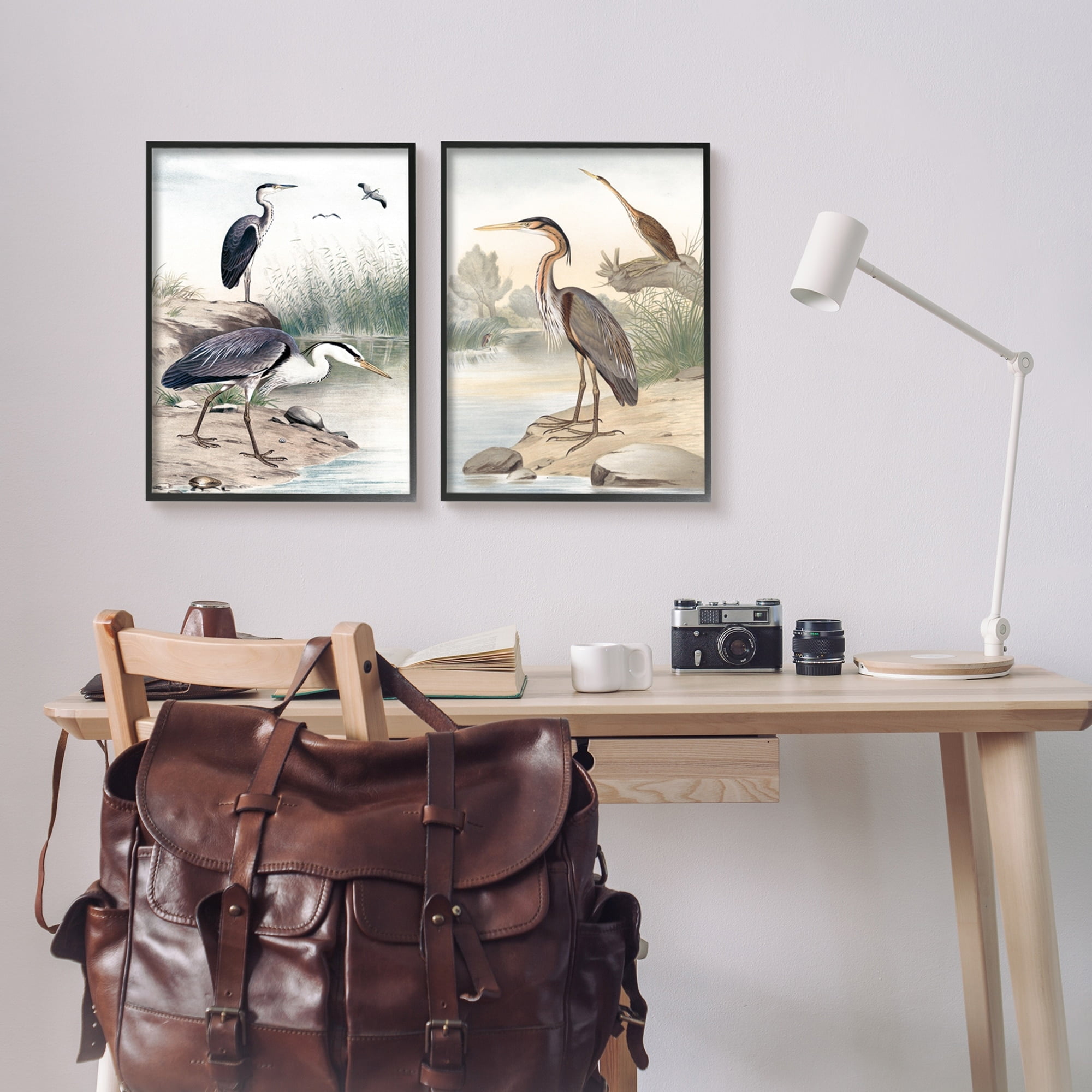 Stupell Industries Elegant Heron Birds Foraging River Edge Scene Graphic Art Black Framed Art Print Wall Art, Set of 2, Design by Piddix
