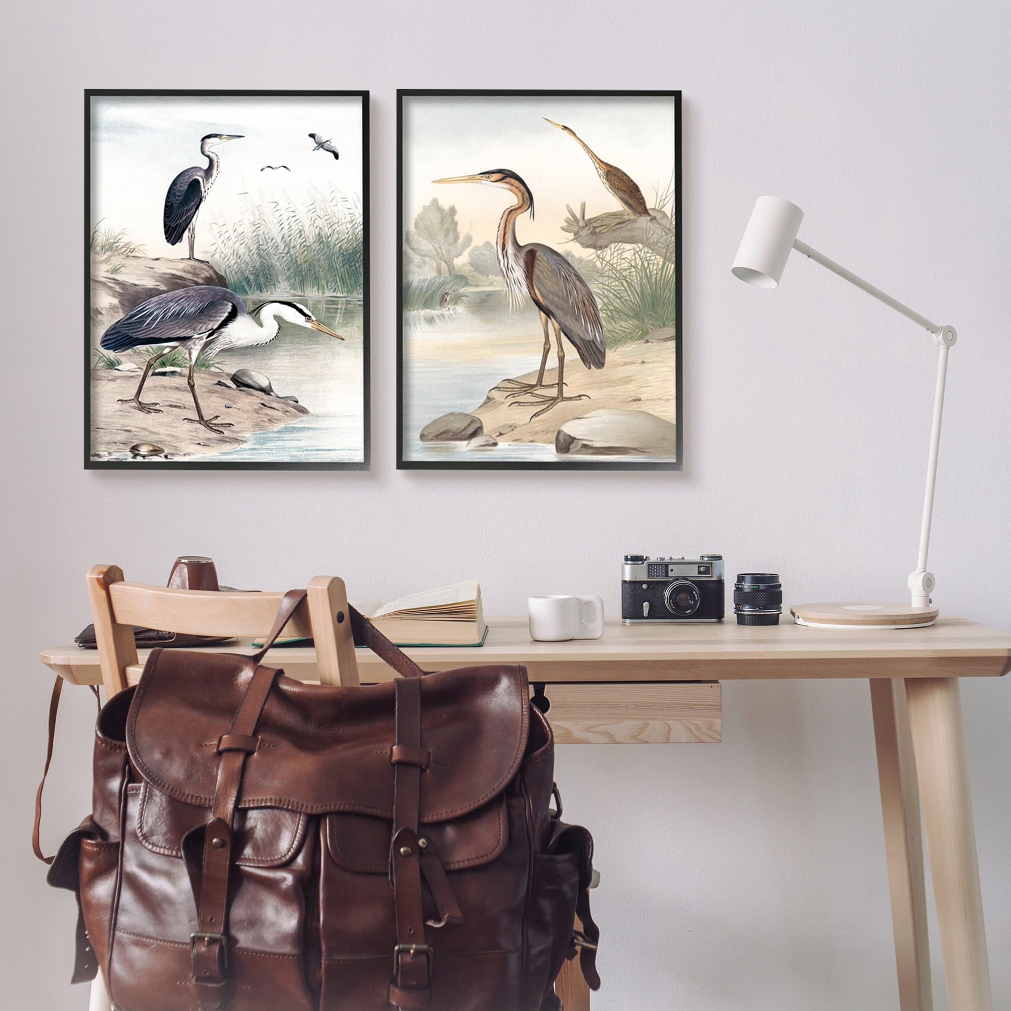 Stupell Industries Elegant Heron Birds Foraging River Edge Scene Graphic Art Black Framed Art Print Wall Art, Set of 2, Design by Piddix