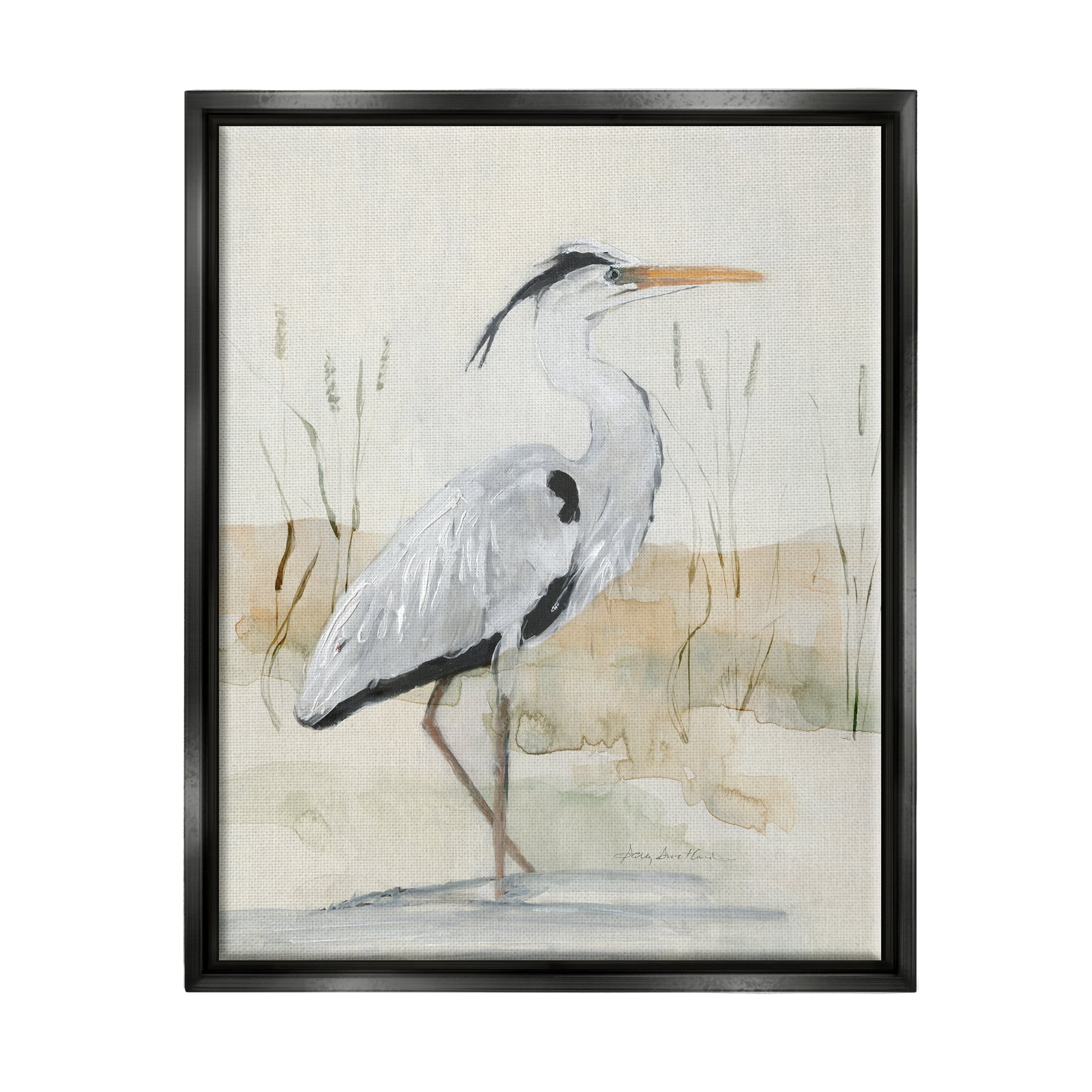 Stupell Industries Elegant Heron Nature Creek Portrait Coastal Painting Black Floater Framed Art Print Wall Art