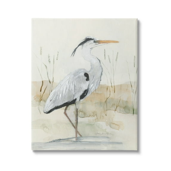 Stupell Industries Elegant Heron Nature Creek Portrait Coastal Painting Gallery Wrapped Canvas Print Wall Art