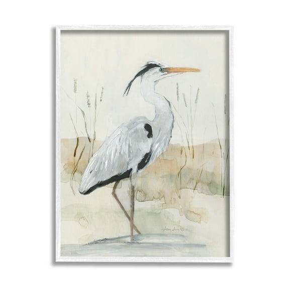 Stupell Industries Elegant Heron Nature Creek Portrait Coastal Painting White Framed Art Print Wall Art