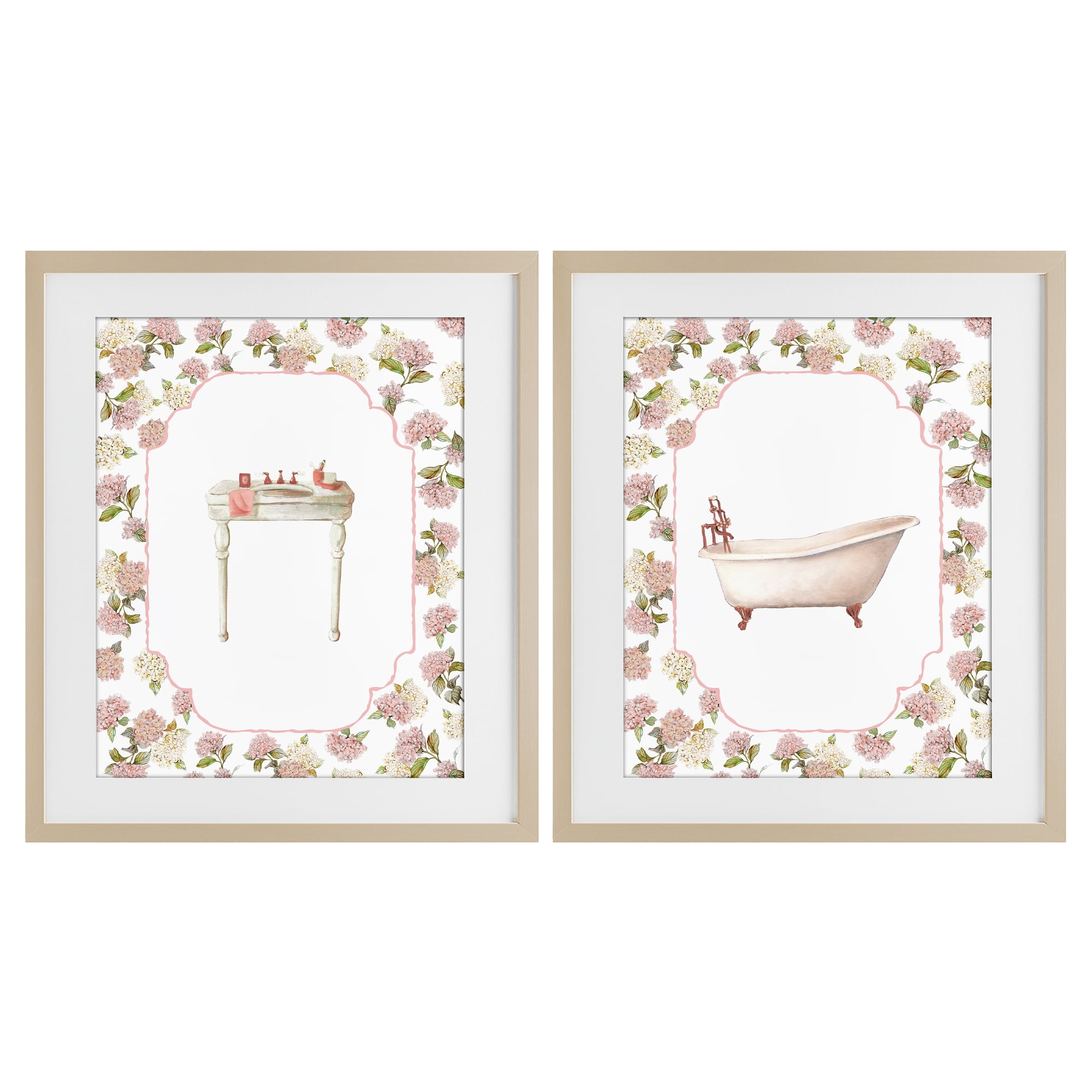 Stupell Industries Elegant Hydrangeas Bathroom 2 Piece Birch Framed Print Under Glass Set, design by Carol Robinson