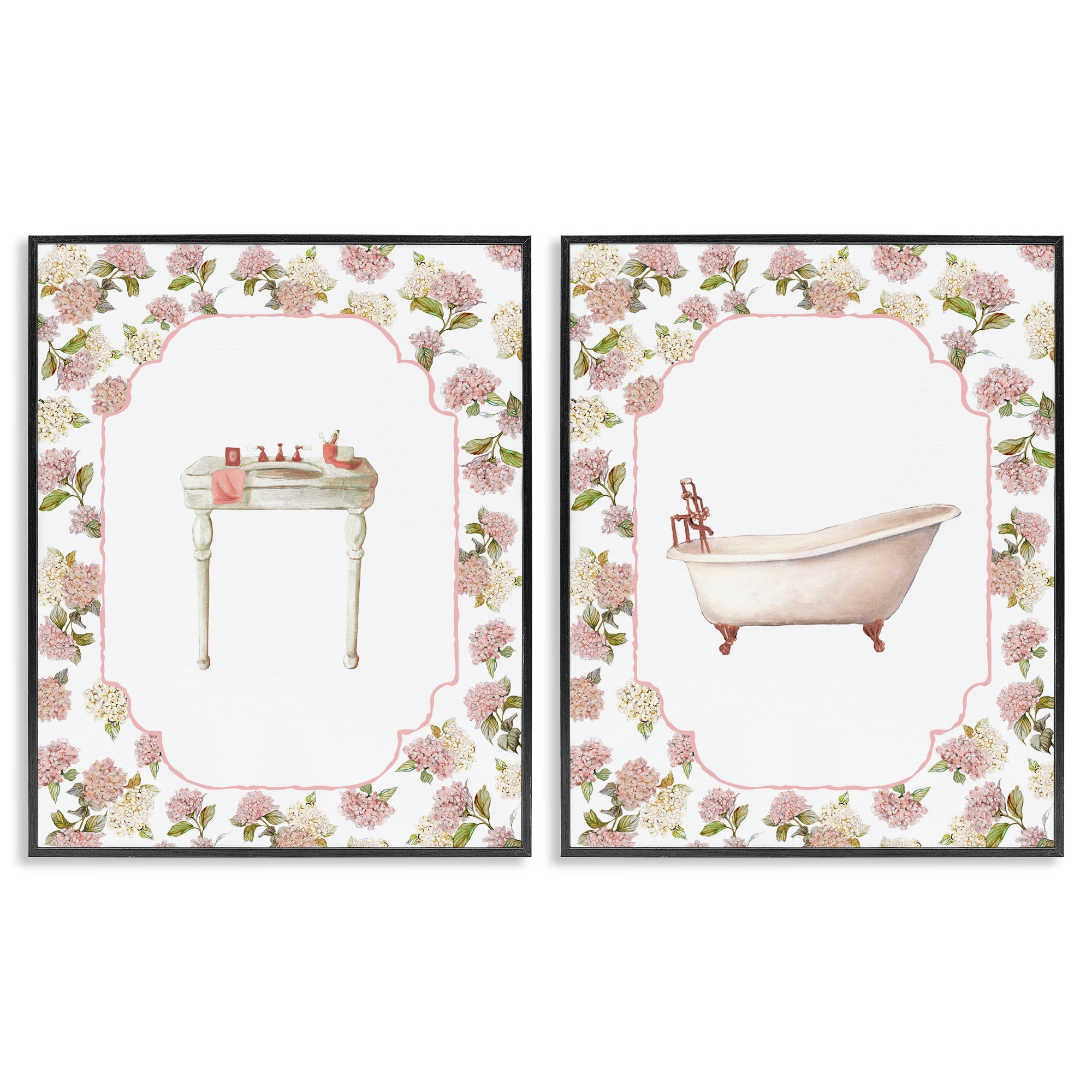 Stupell Industries Elegant Hydrangeas Bathroom 2 Piece Black Framed Giclee Art Set, design by Carol Robinson