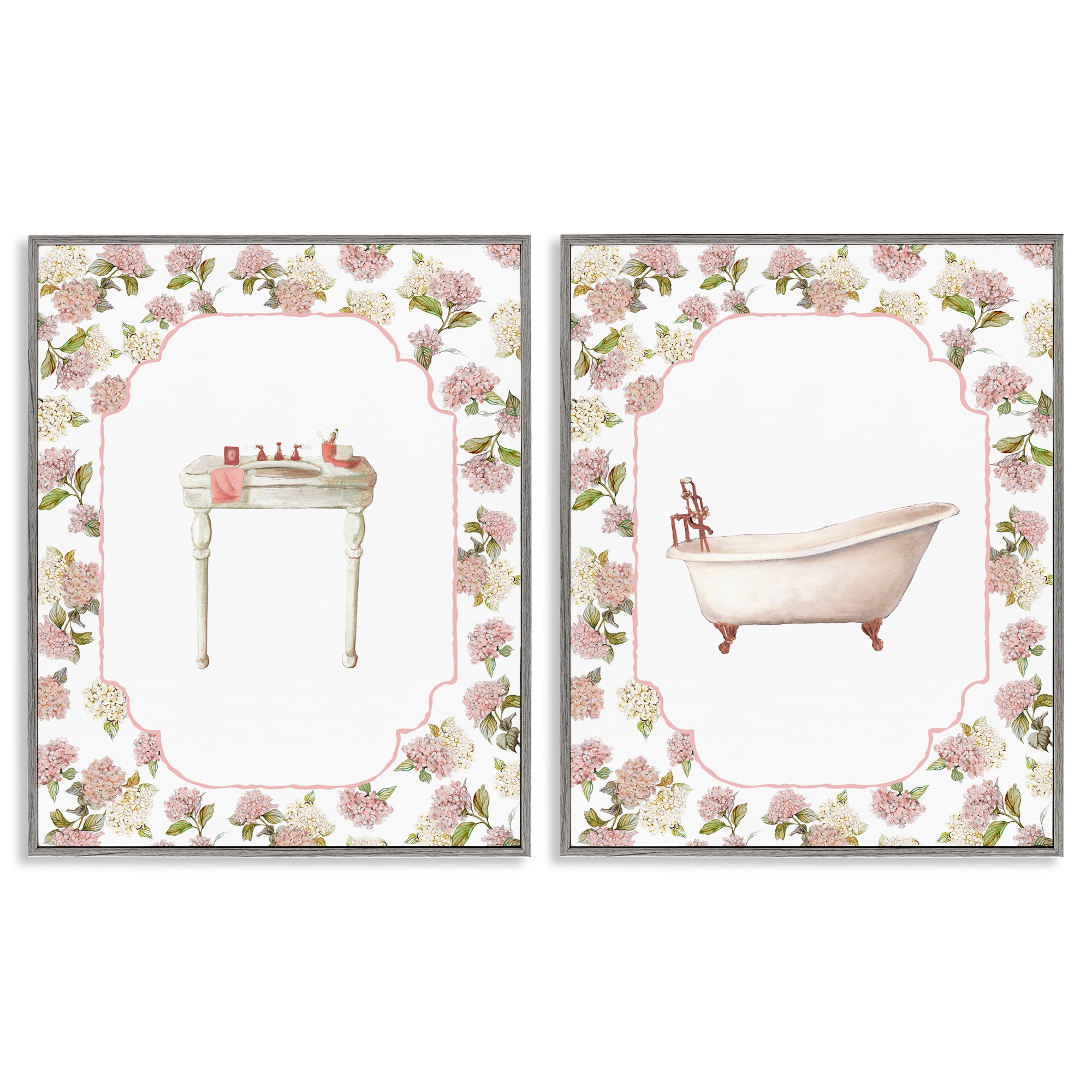Stupell Industries Elegant Hydrangeas Bathroom 2 Piece Gray Framed Giclee Art Set, design by Carol Robinson